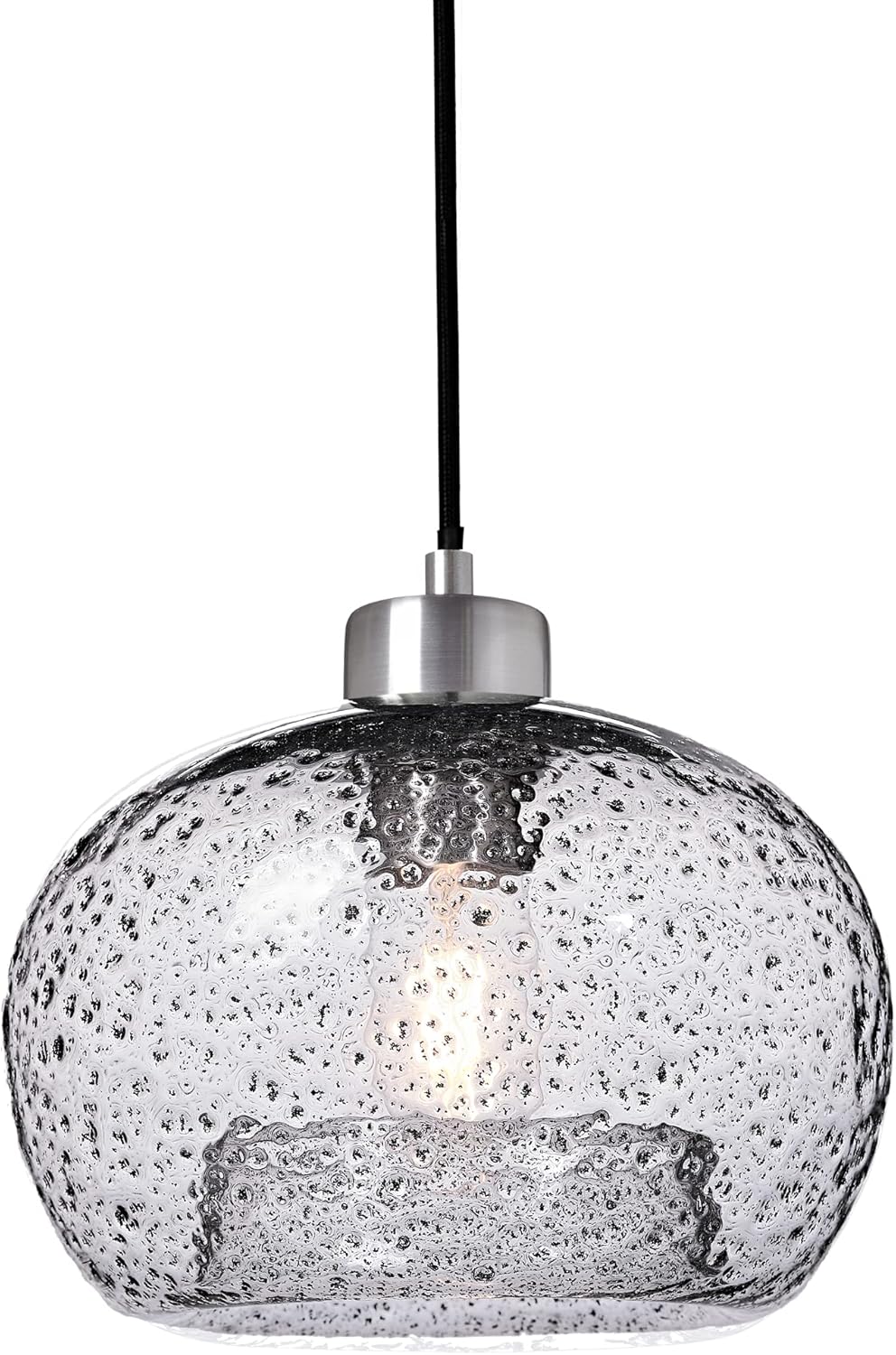 Lámpara colgante soplada a mano, rústica, de cristal semillado, lámpara colgante con polvo de arena negra, transparente, acabado de níquel cepillado