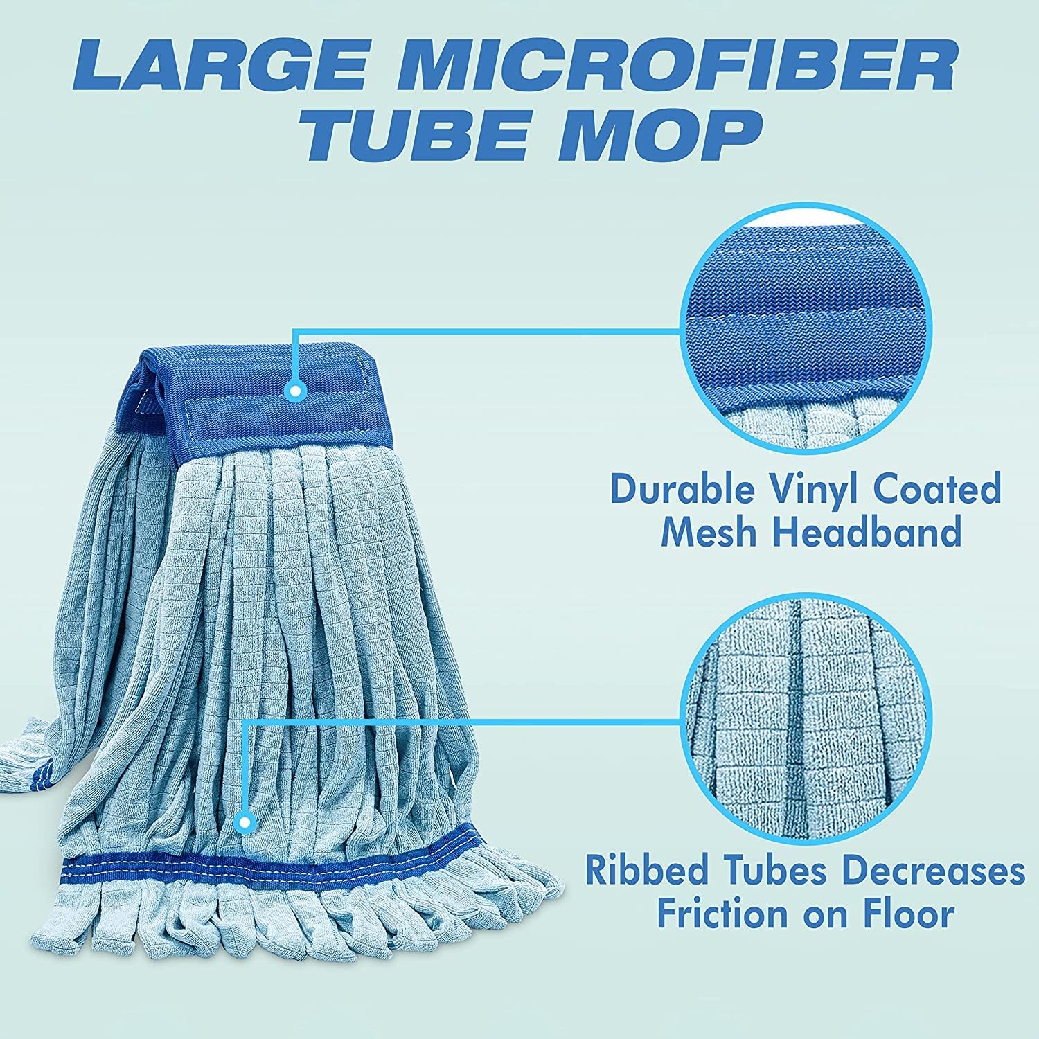 Paquete de 2 trapeadores de tubo de microfibra grandes de 400 GSM, recambio de cabezal de trapeador húmedo industrial resistente, comercial, fibra