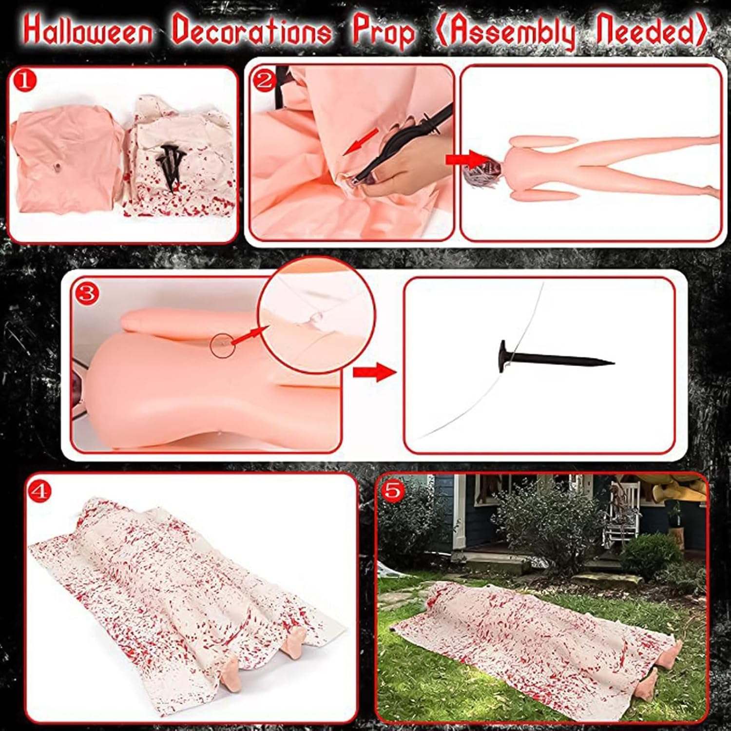 Accesorios de cuerpo muerto de 5.4 pies  Soporte de cuerpo muerto aterrador de Halloween de la tumba para la decoración de casa embrujada más