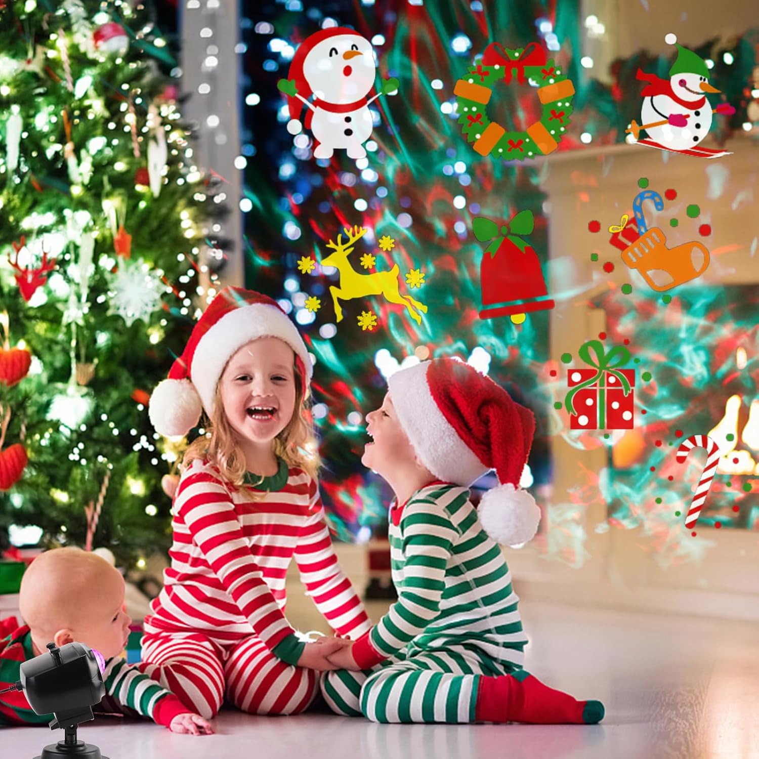 Proyector de luces de Navidad de Halloween para exteriores, 14 diapositivas HD (ondas oceánicas 3D + patrones), luces de paisaje, impermeables, para