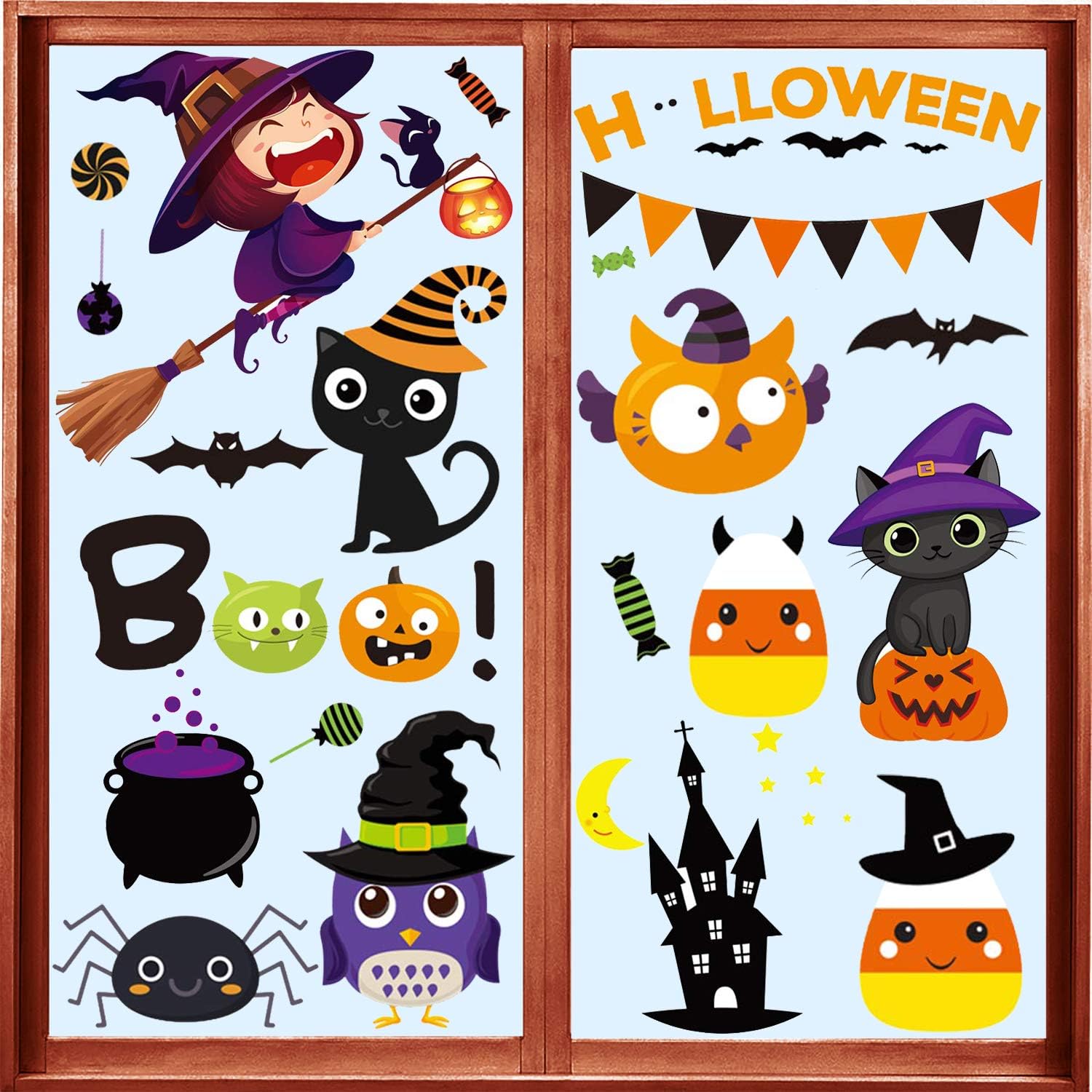 MISS FANTASY Adhesivos para ventana de Halloween, decoración de ventana de Halloween, calcomanías de ventana de Halloween, lindo fantasma de