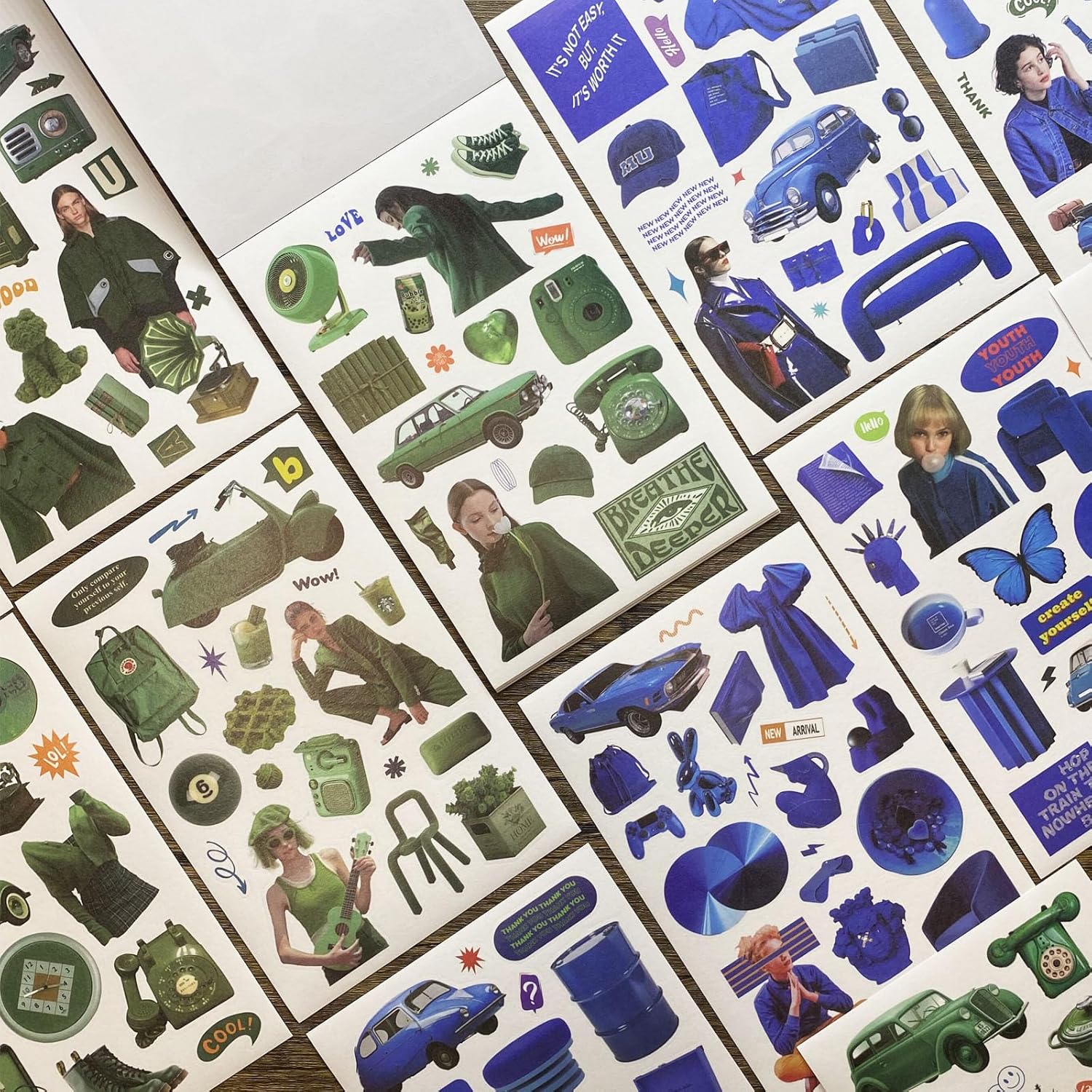 Calcomanías estéticas para diario, calcomanías vintage para álbumes de recortes, 20 hojas325 unidades, calcomanías de diario para álbumes de