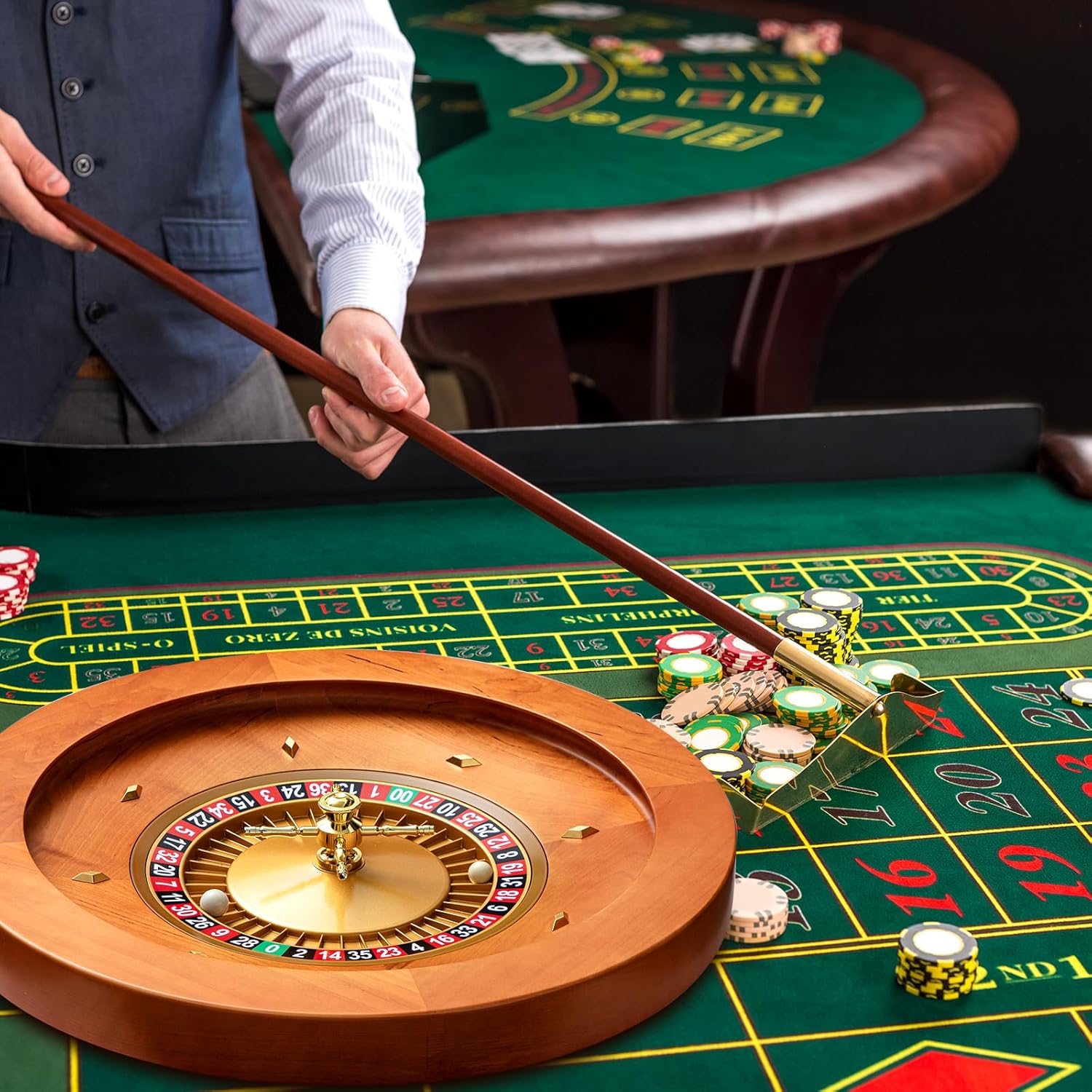 Rueda de ruleta de madera de 20 pulgadas con 4 bolas de ruleta, rodamientos de precisión de grado casino, rueda giratoria, juegos de mesa de ocio