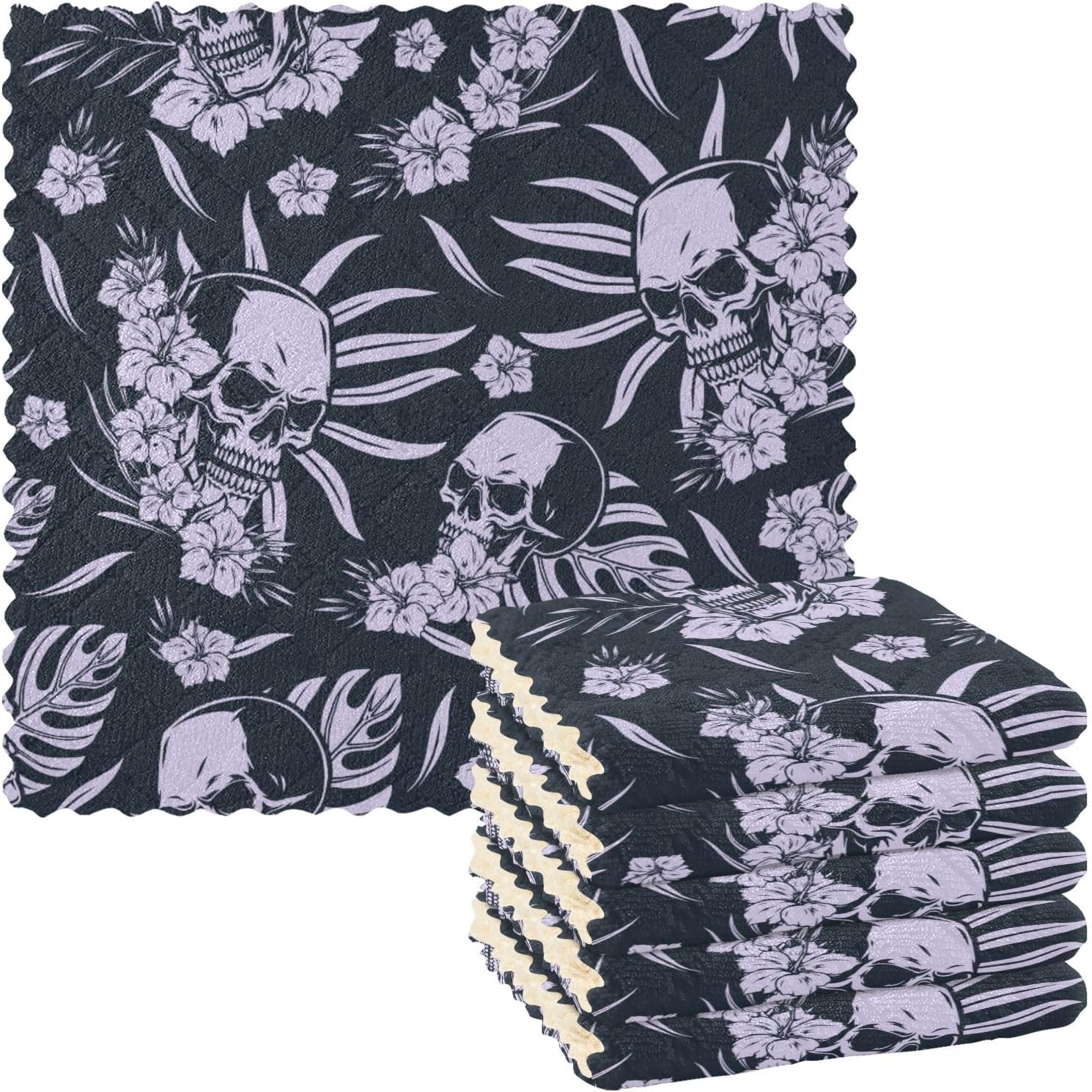 Vintage Tropical Skull 6 Pack Fast Drying Microfiber Kitchen Towels Print Soft Tea Cup Kitchen Towels for Bathroom Sink