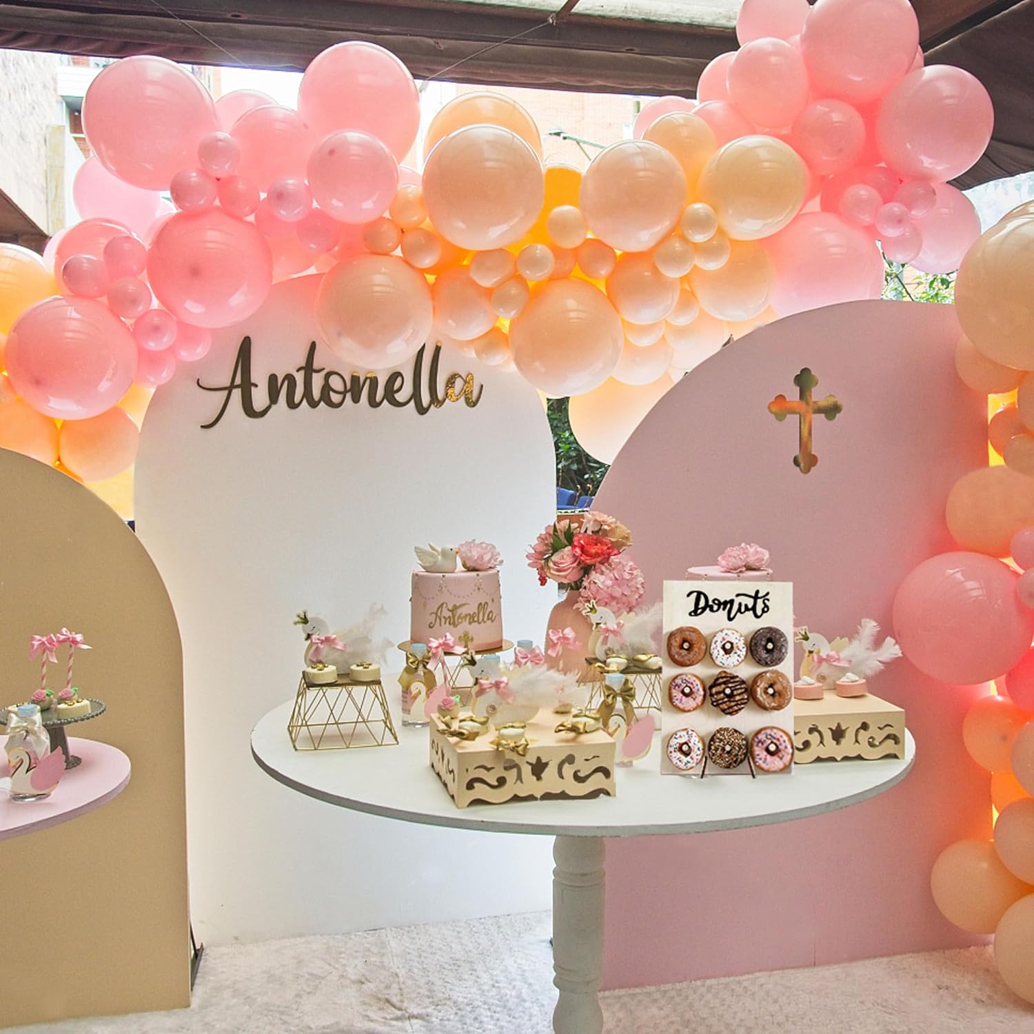 Soporte de exhibición de pared de rosquilla, 2 piezas, con 2 soportes de torre de dona, soporte de madera para donas para baby shower, fiesta, boda,