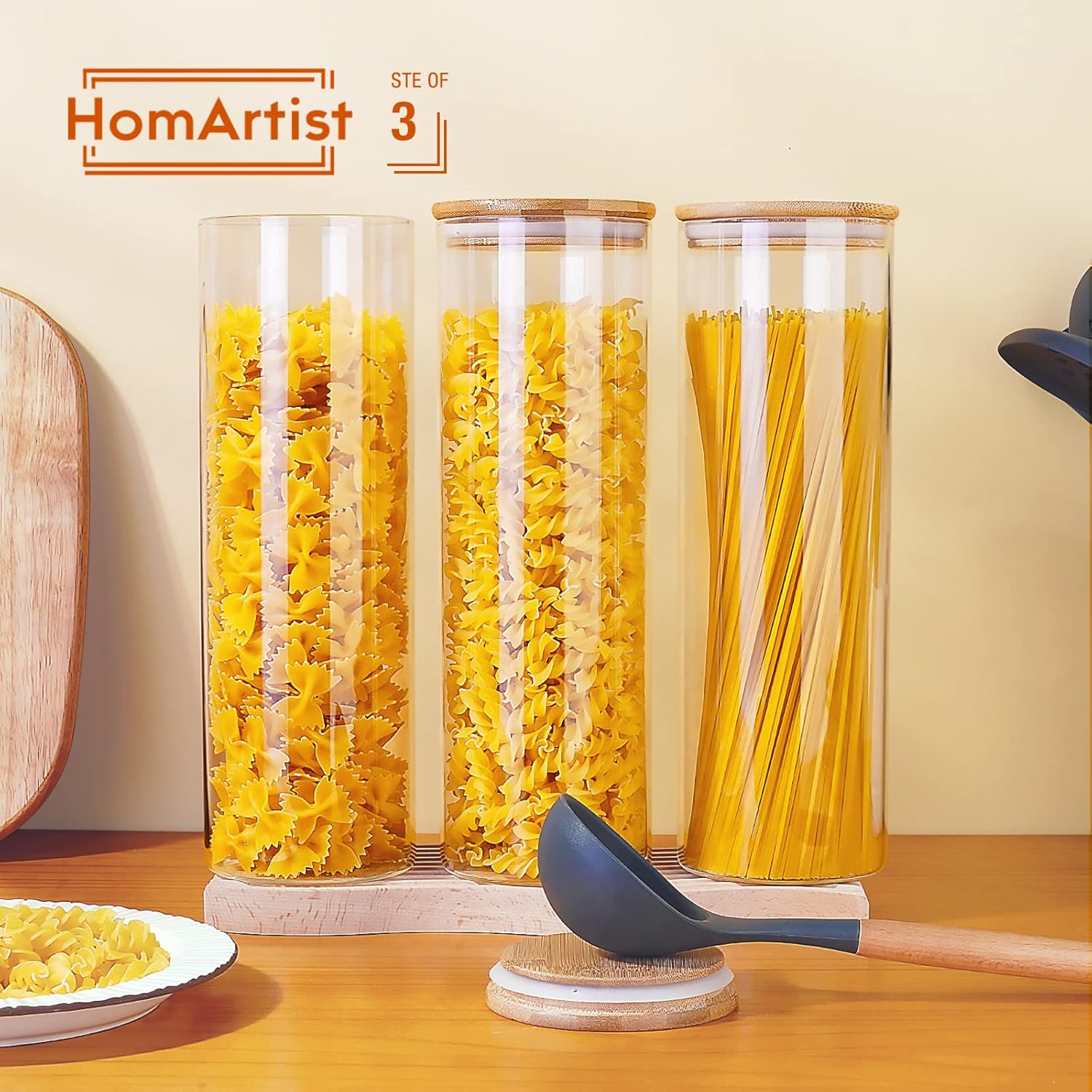 Tarros de vidrio con tapas de bambú de 79 onzas líquidas juego de 3, recipientes de vidrio con tapas herméticas, recipientes de almacenamiento de