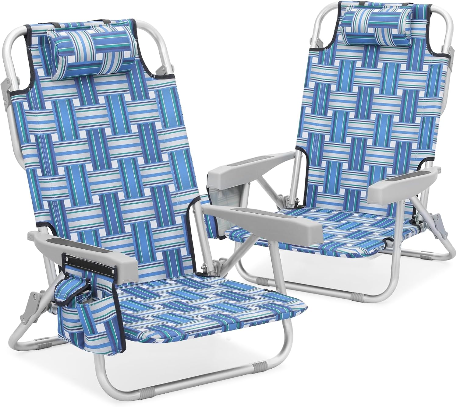 MoNiBloom Asiento de perfil bajo, ligero, portátil, plegable, silla de playa con soporte para tazas, bolsa enfriadora, resistente al aire libre,