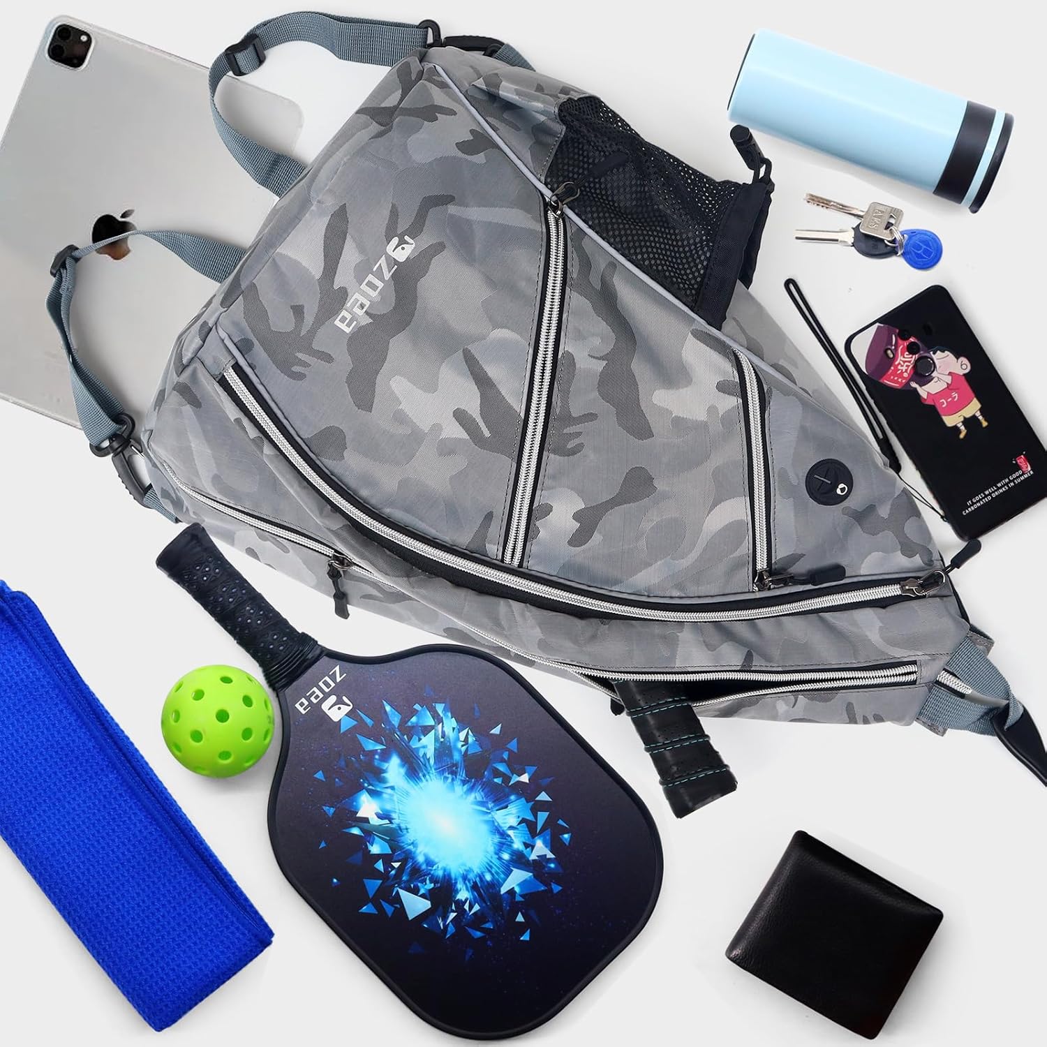 ZOEA Bolsa de pickleball ajustable con soporte para botella de agua, mochila de paleta de pickleball para hombres y mujeres