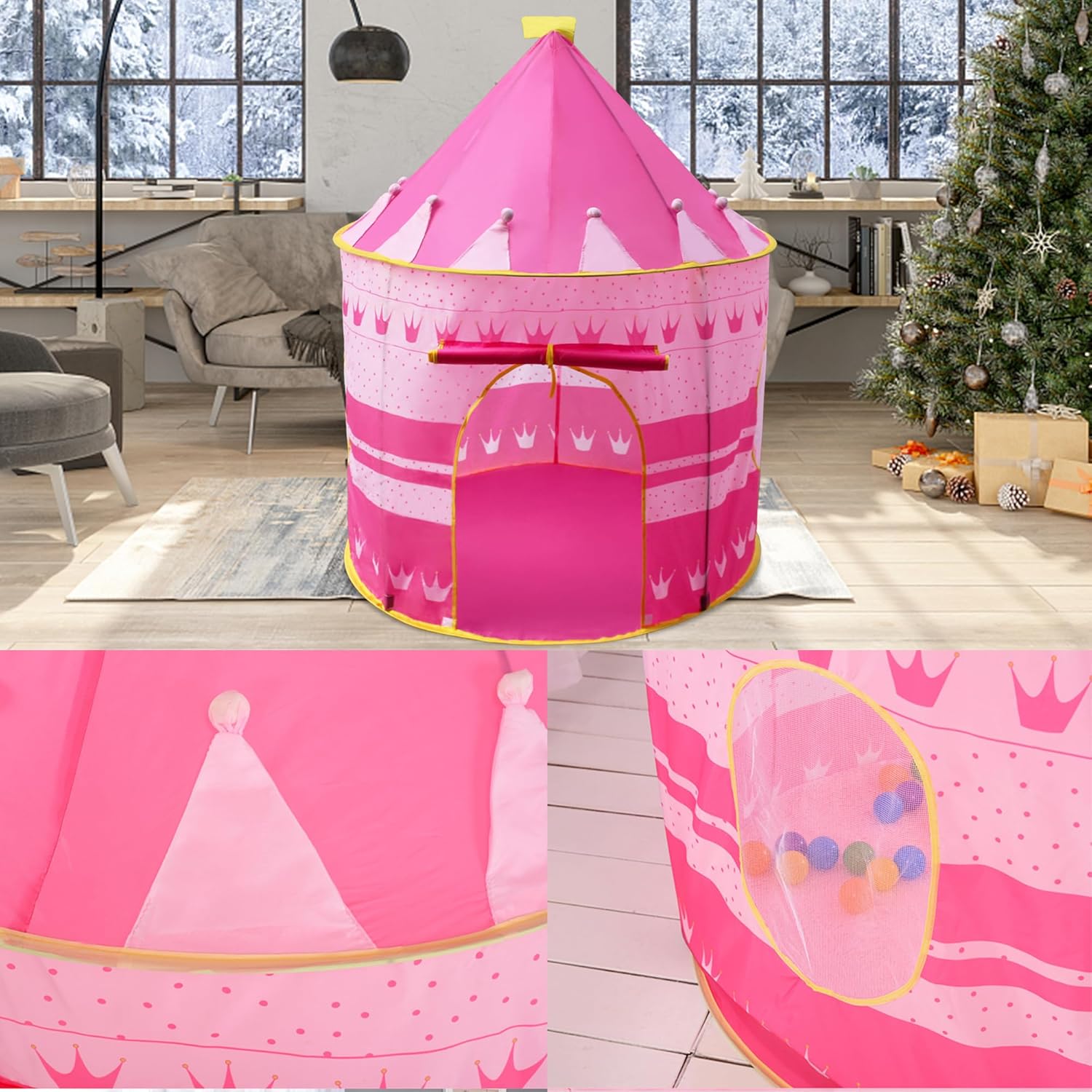 Tienda de campaña Princess Castle, tienda de campaña desplegable para niños, fácil de limpiar, tienda de campaña plegable para interiores y