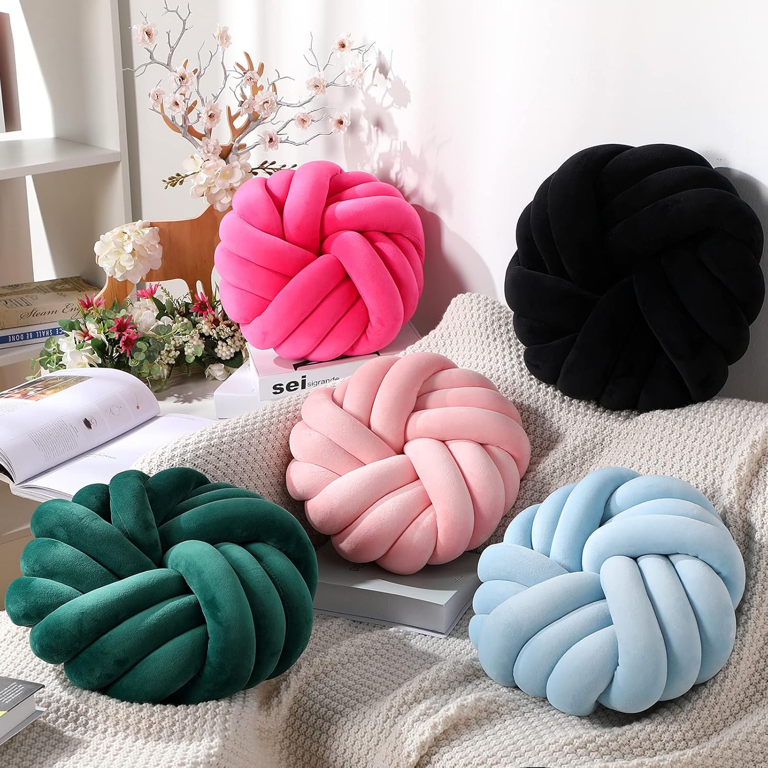Fumete 2 almohadas decorativas de 14 x 14 pulgadas, almohada con nudo para sofá y dormitorio, almohada de felpa suave, cojín hecho a mano para silla