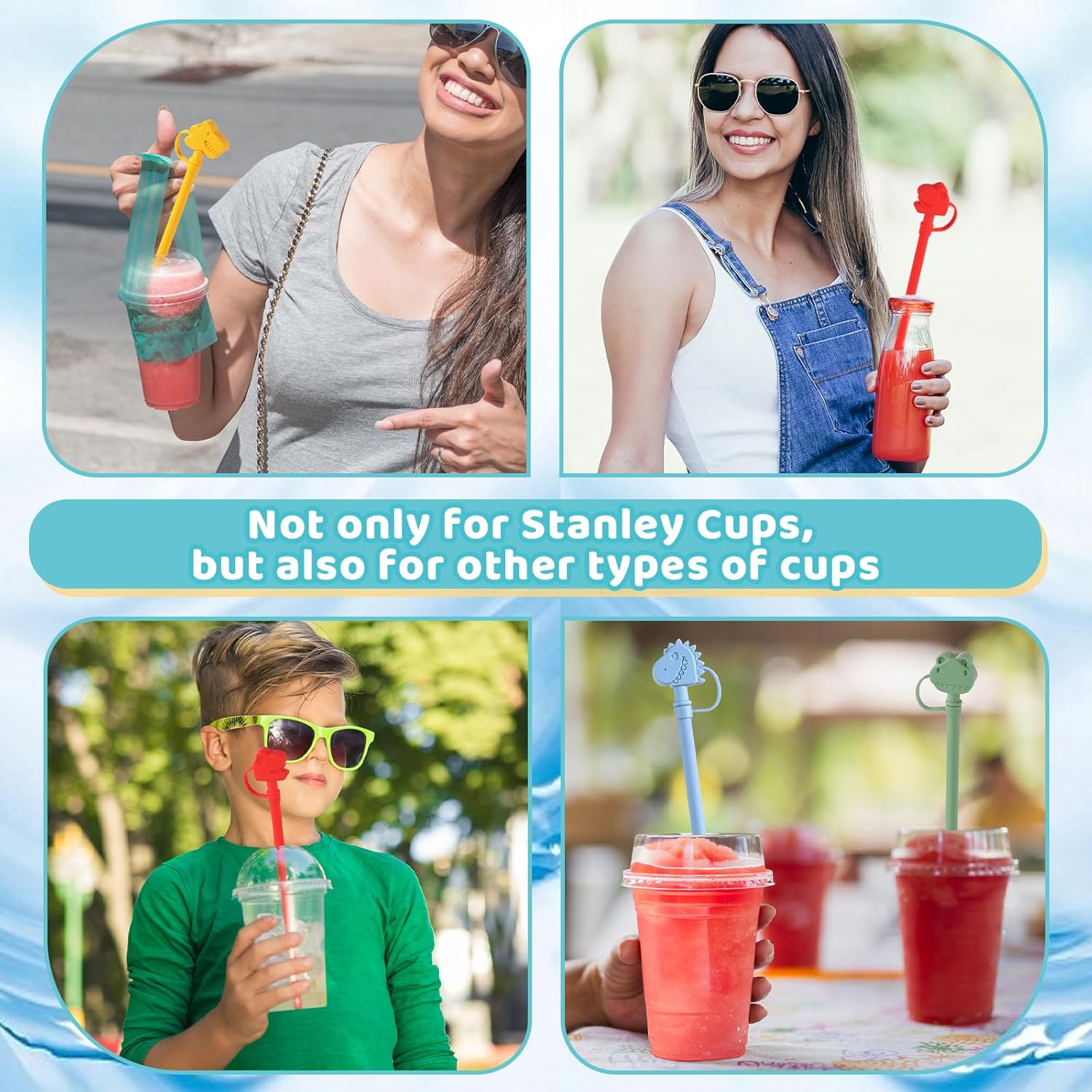 Eight-Piece Straw Cover Cap with New Cartoon Design – Stanley Straw Cover Cap for Stanley Cup Accessories – Fits 40oz and 30oz Stanley Tumblers –