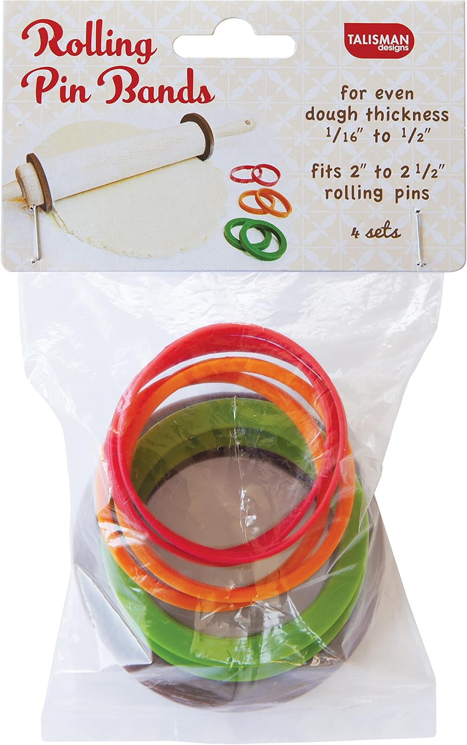Talisman Designs Bandas de silicona para rodillos  Juego de 8 piezas  Garantiza el grosor de la masa  Accesorios para hornear  Anillos de rodillo