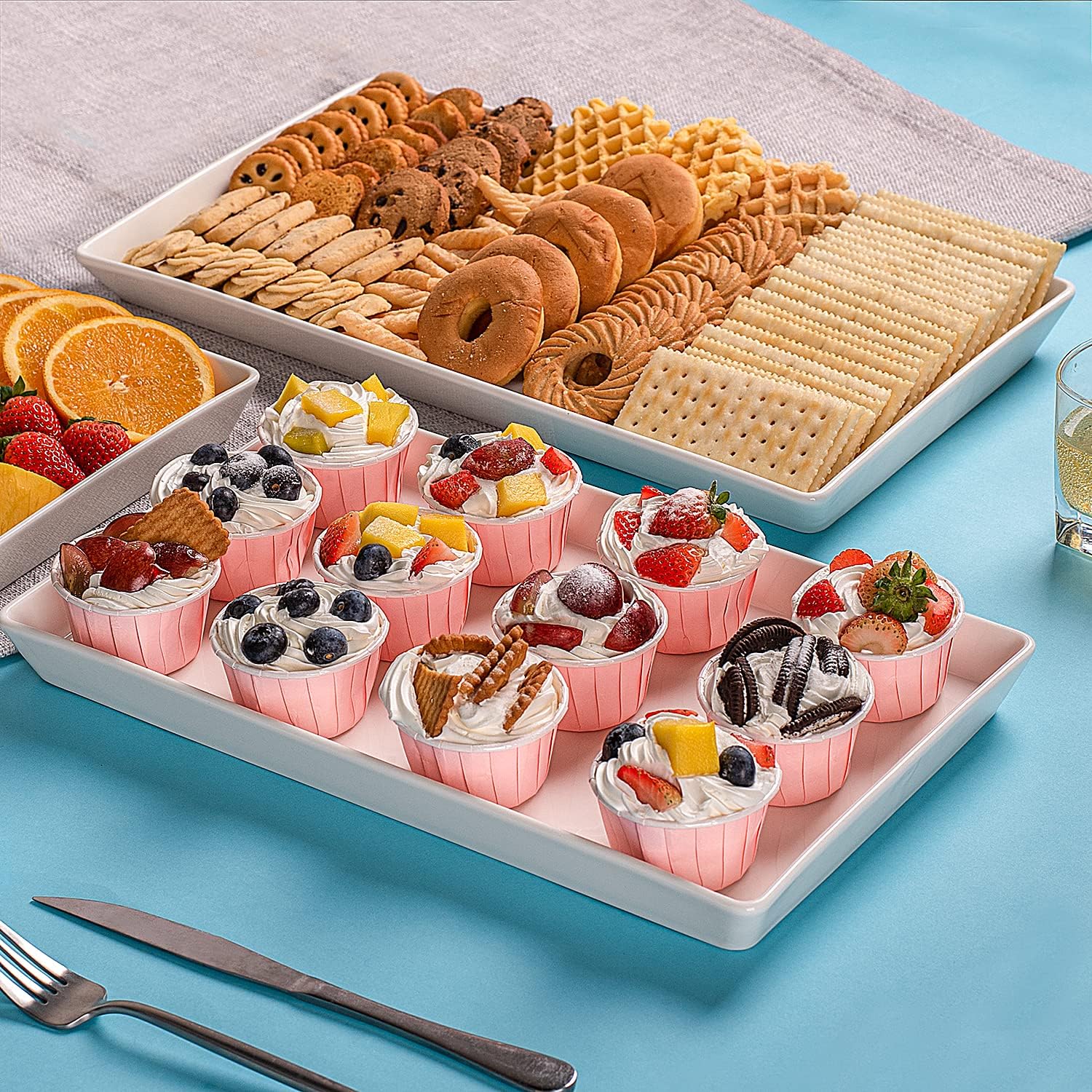 Delling Bandeja grande para servir, bandeja grande de 16 x 9.5 pulgadas, platos rectangulares de porcelana blanca para servir alimentos, bandejas de