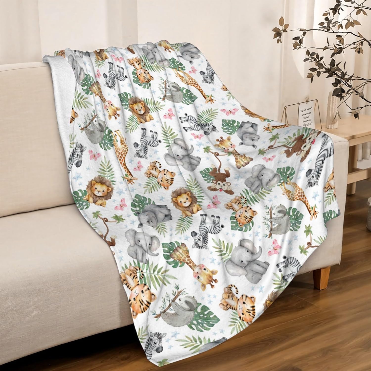 Linda manta de franela de animales de la selva, súper suave y ligera, para niños, adultos, adecuada para sofá, cama, campamento, viajes, todas las
