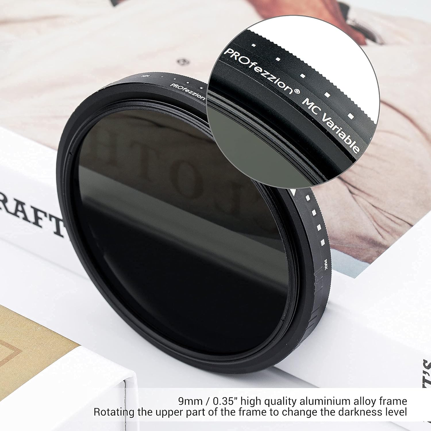 PROfezzion Filtro ND variable de 1.929 in ND2-ND2000 Fader de densidad neutra variable para Canon EOS R10 R50 R100 M50 M5 M6 Mark II M200 con lente