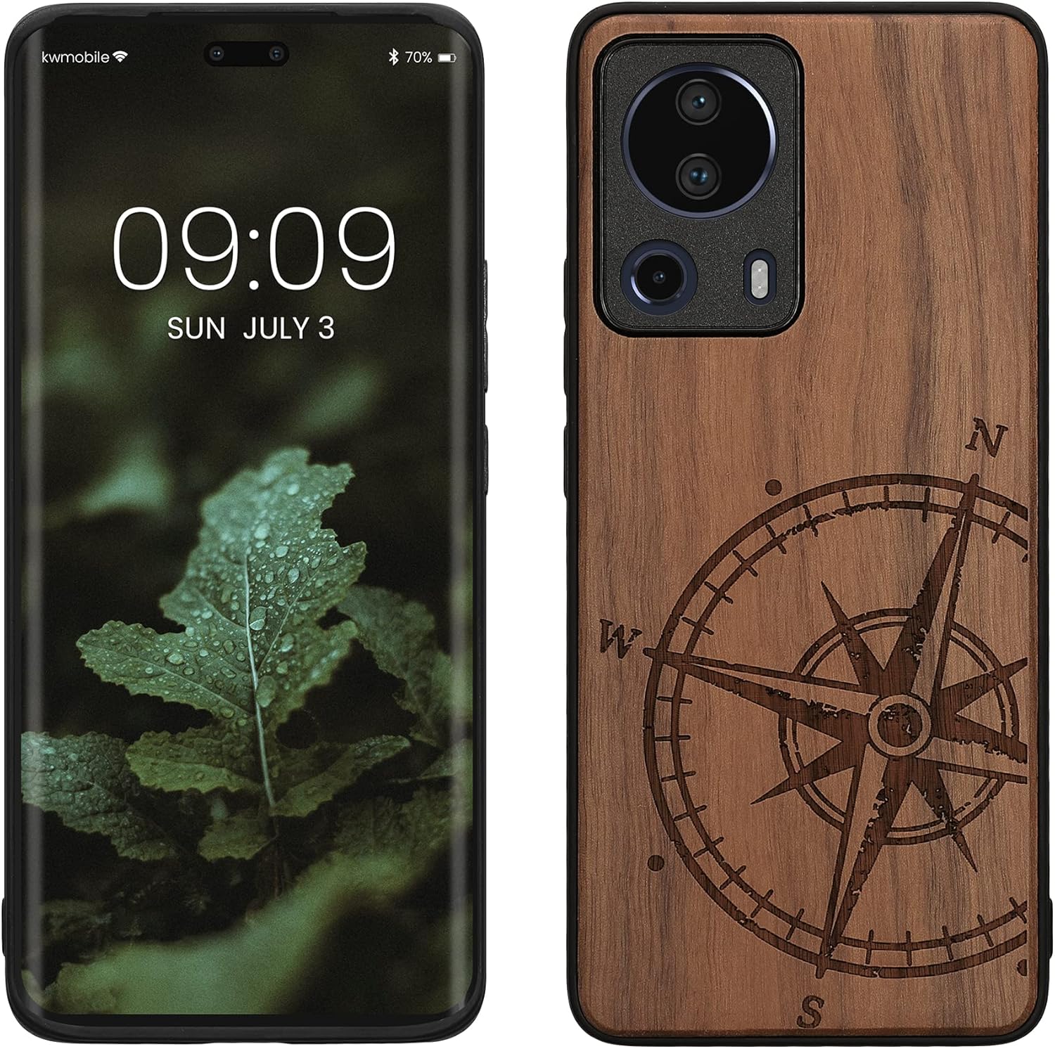 kwmobile Funda de madera compatible con Xiaomi 13 Lite 5G – Funda – Brújula de navegación marrón oscuro