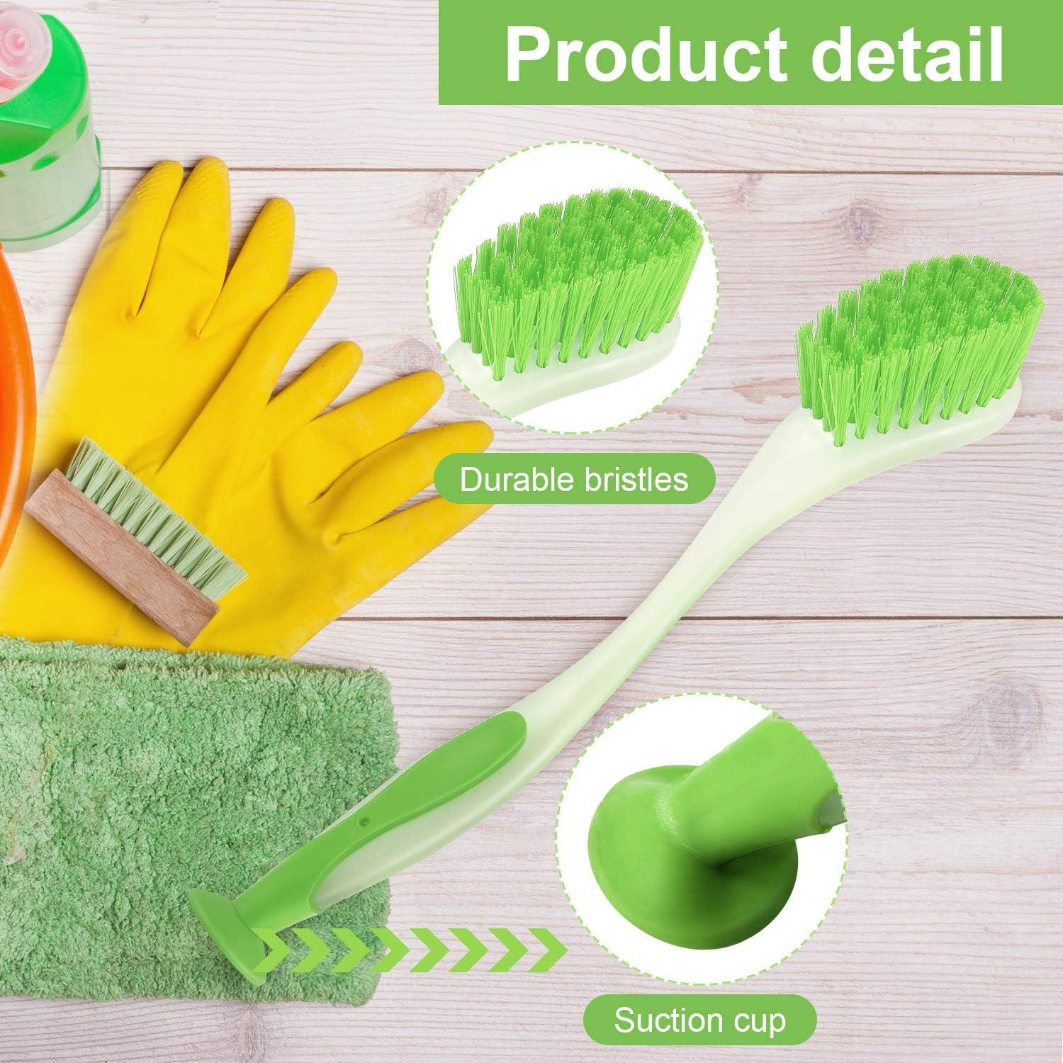 5 cepillos largos para platos con asa, cepillo para lavar platos de colores surtidos con ventosa, herramienta de limpieza multiusos para cocina,