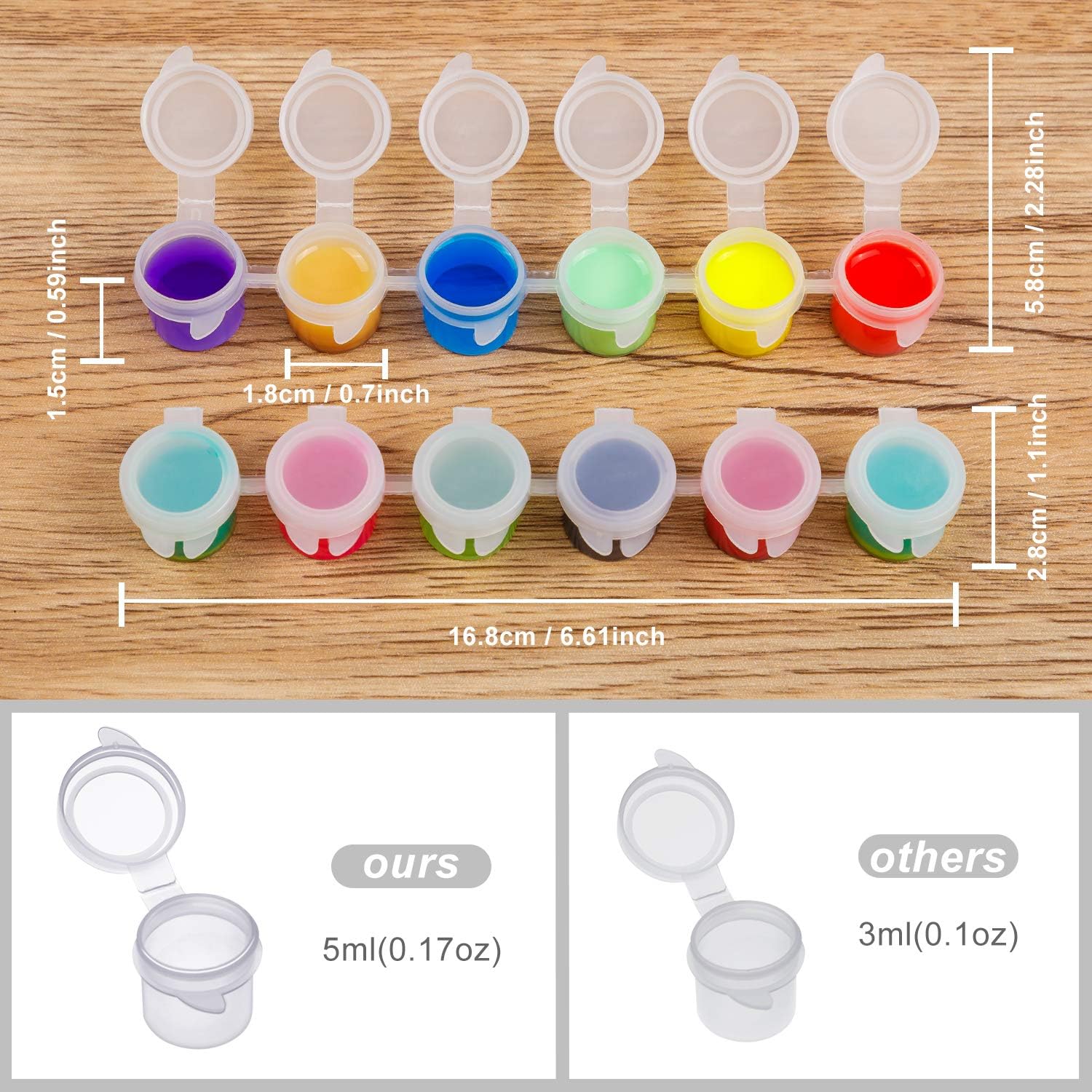 120 macetas de pintura con tapas, 0.2 fl oz0.17 onzas, macetas grandes vacías con tapas, contenedor de pintura acrílica fácil de abrir, tiras de