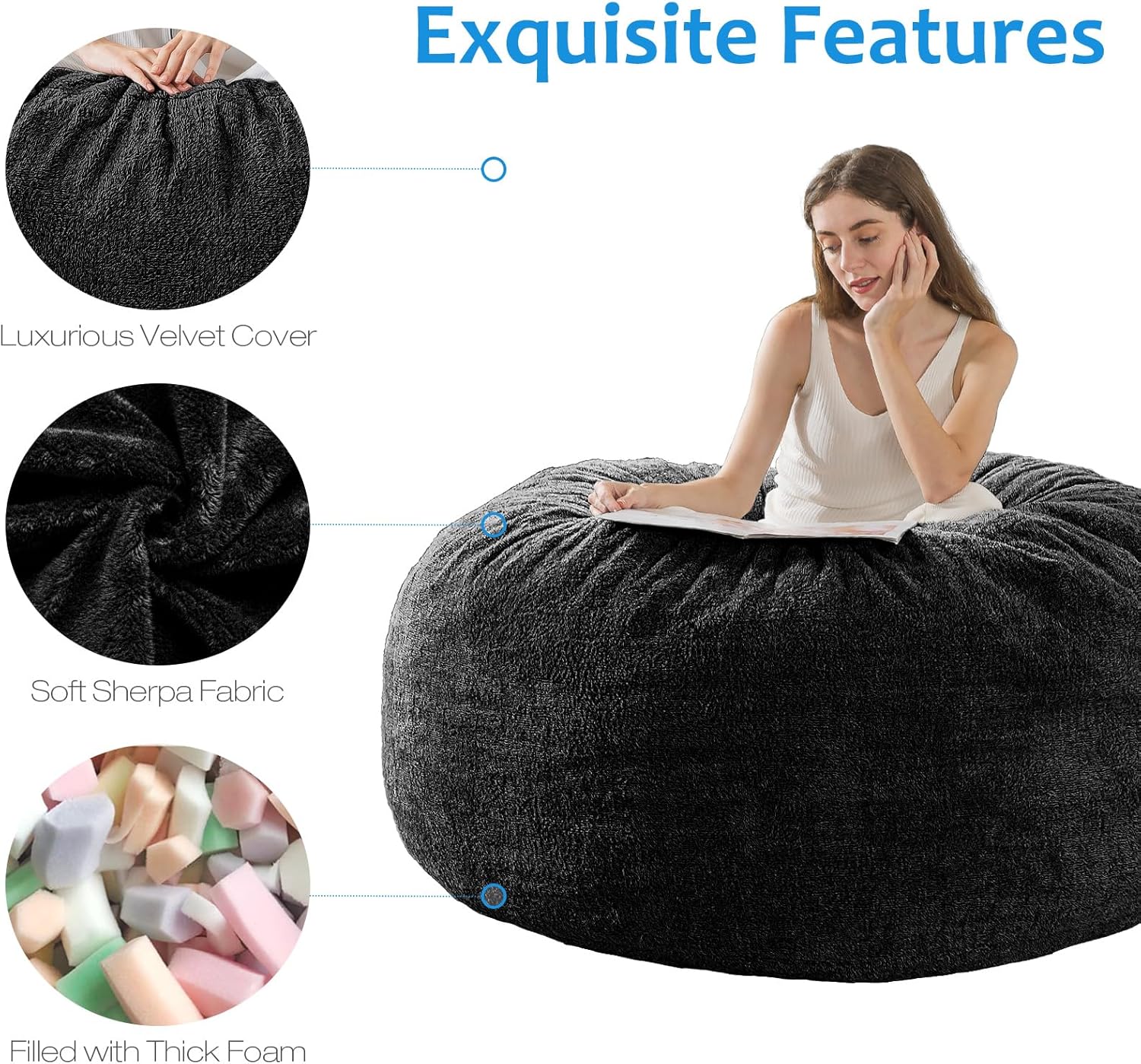 WhatsBedding Puf con funda Sherpa 4 pies de espuma viscoelástica grande para adultosadolescentes con relleno, tela de piel sintética ultrasuave,