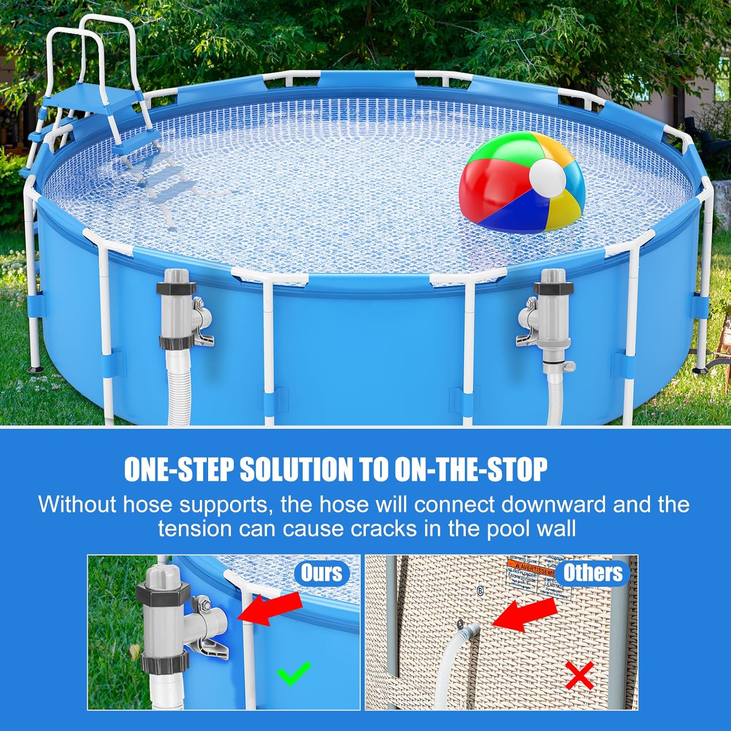 1 juego de adaptador de manguera de piscina con soporte de tubo de piscina y válvula de émbolo y kit de mangueras de bomba de piscina de 1.5