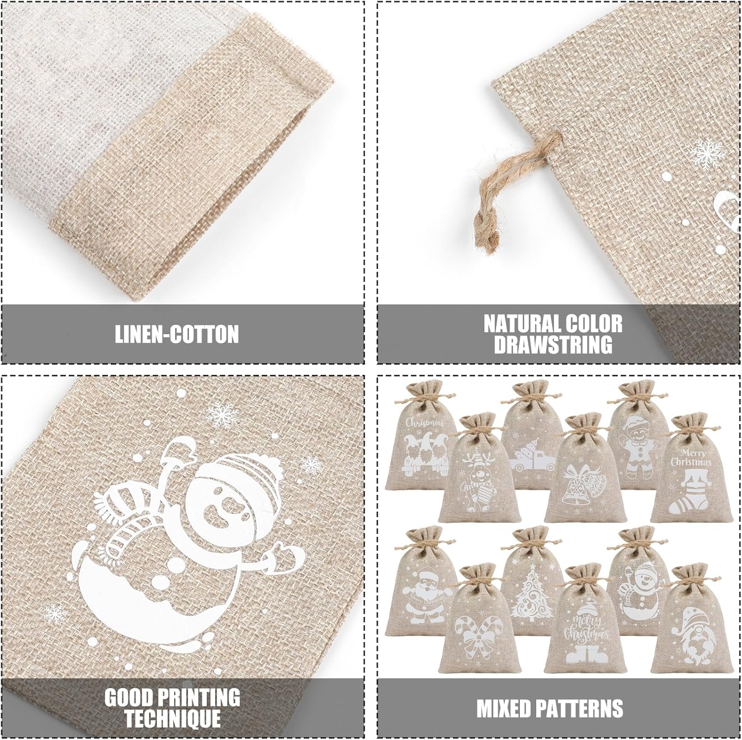 CCINEE 36 bolsas de arpillera de Navidad, 4 x 6 pulgadas con cordón de arpillera de Navidad, bolsas de dulces de regalo con doble cordón de yute,