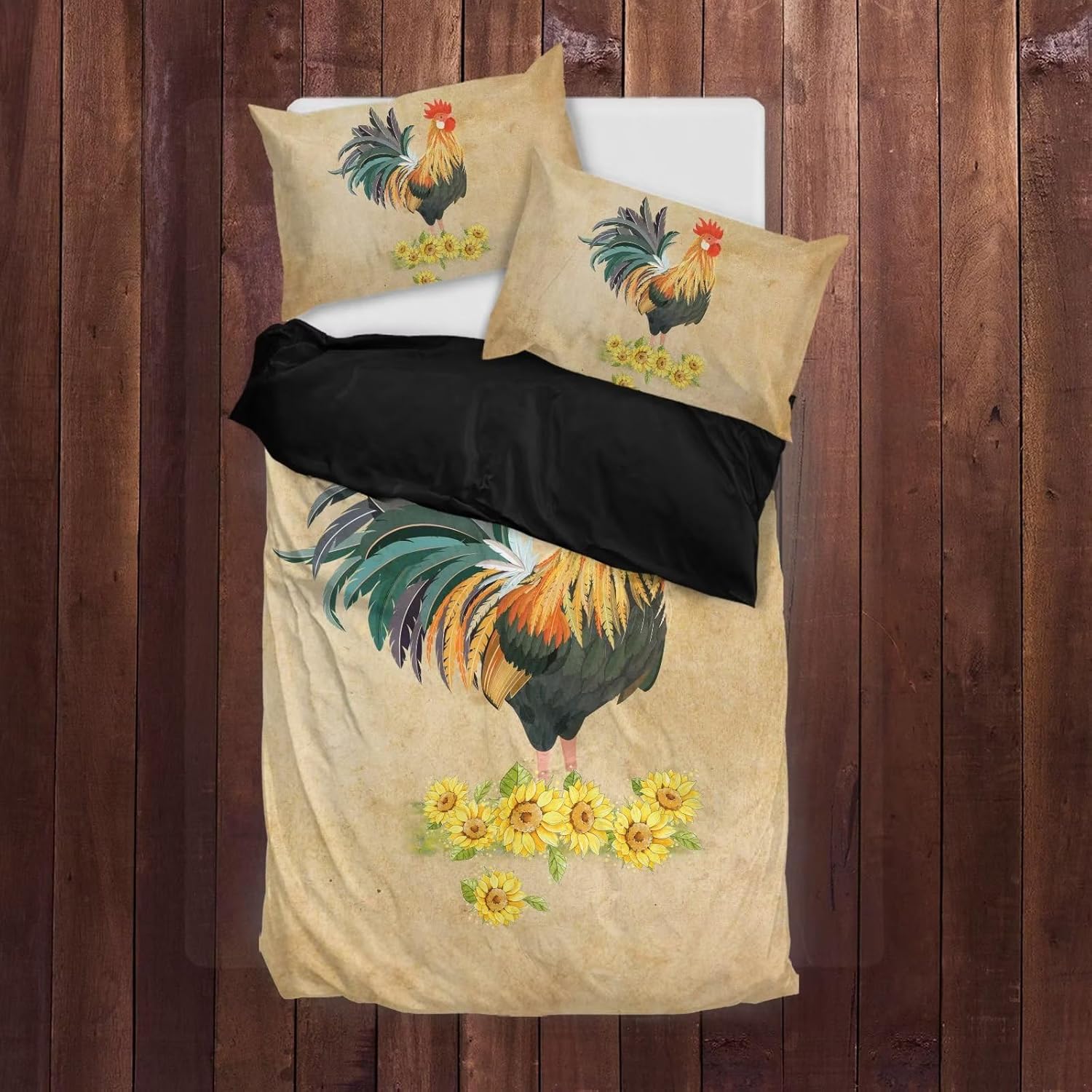 Poceacles Juego de funda de edredón con diseño de girasoles de pollo, juego de funda de edredón de 3 piezas, ligero, suave, transpirable, para todas