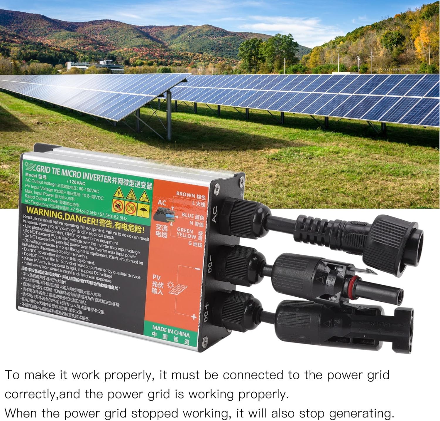 Garosa Rejilla Tie Micro Inversor Aleación de aluminio Micro Solar PV Inversor Refrigeración sin ventilador con cable de CA (GMI-180L-AC110V)