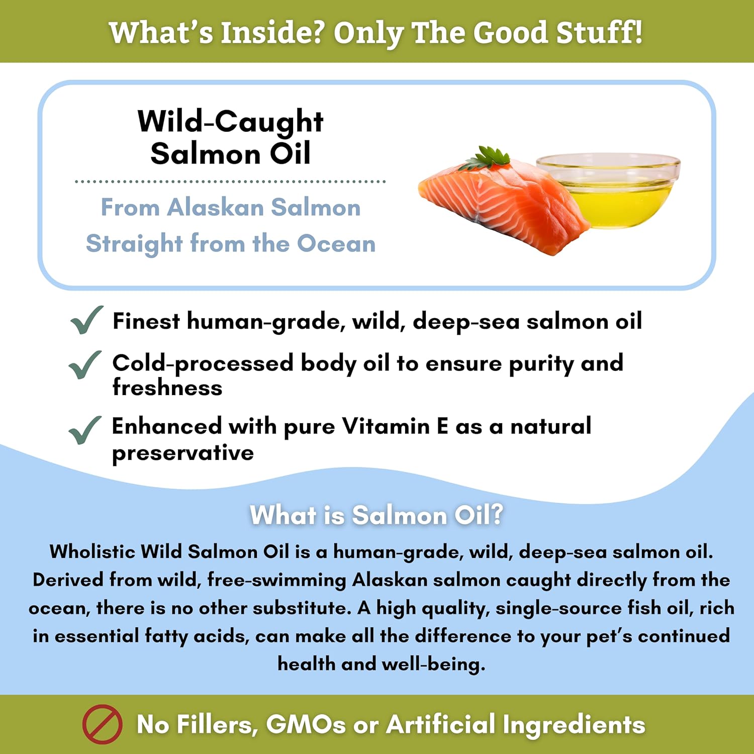 Wholistic Pet Organics Aceite de salmón Aceite de salmón salvaje de Alaska de aguas profundas para perros y gatos – Suplemento de aceite de pescado