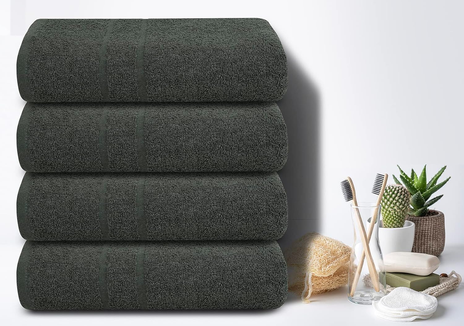 Toallas de baño de algodón, toallas de baño grandes de 27 x 52 pulgadas, paquete de 4, color gris, toallas suaves y absorbentes, para baño,