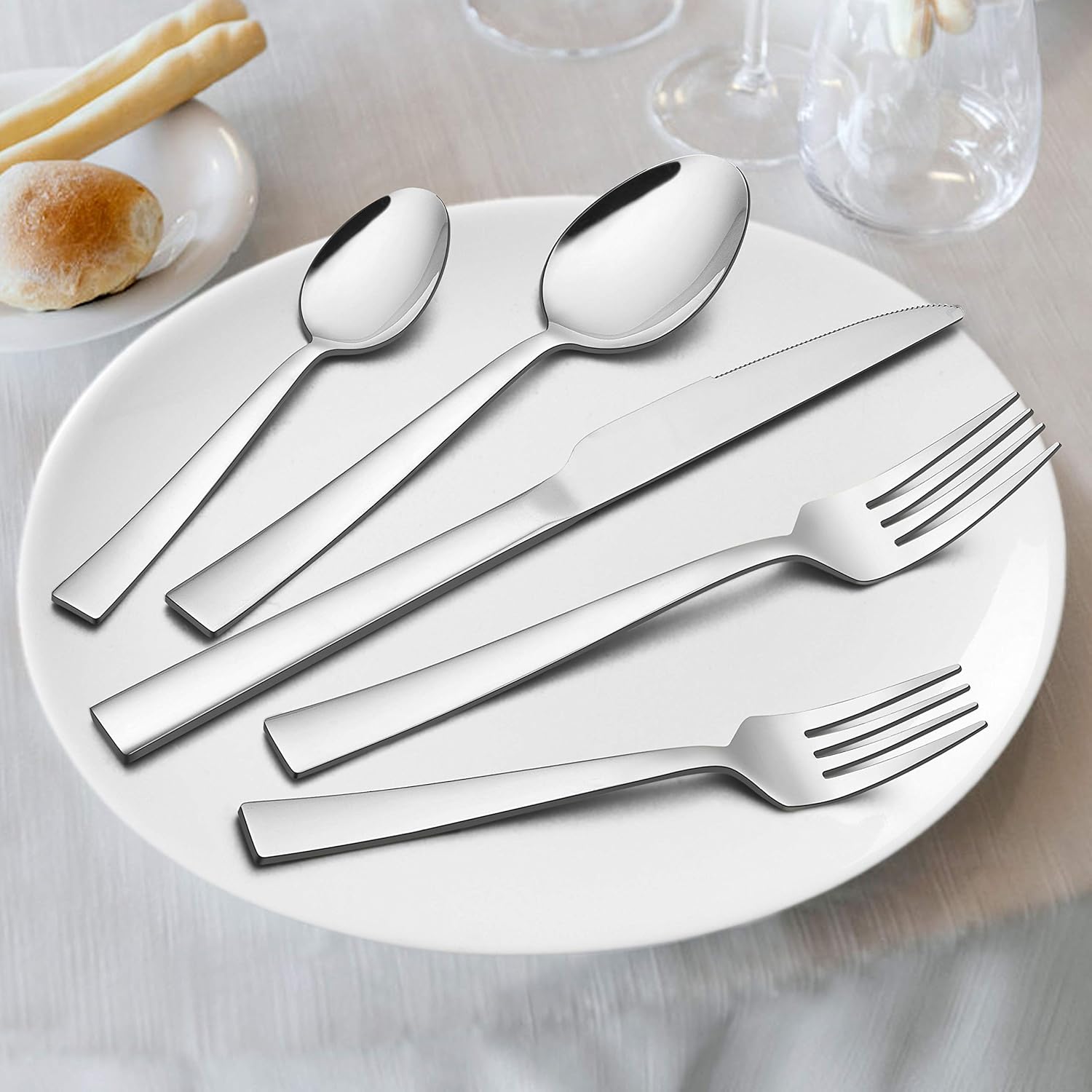 Homikit Juego de cubiertos de 60 piezas de cubiertos cuadrados de acero inoxidable para 12, utensilios de comida, incluye cuchillo, cuchara y