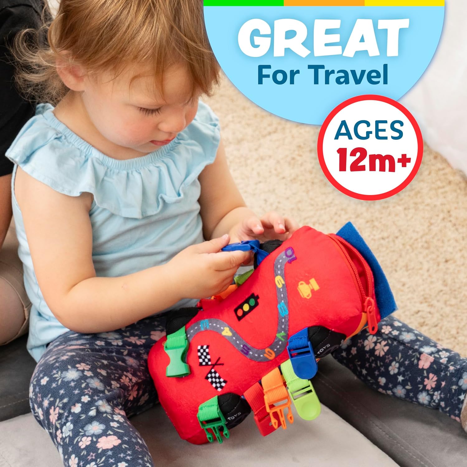 Buckle Toys – Bullet Racecar – Desarrolla habilidades motoras finas – Juguetes de actividad de aprendizaje sensorial – Esencial de viaje en avión