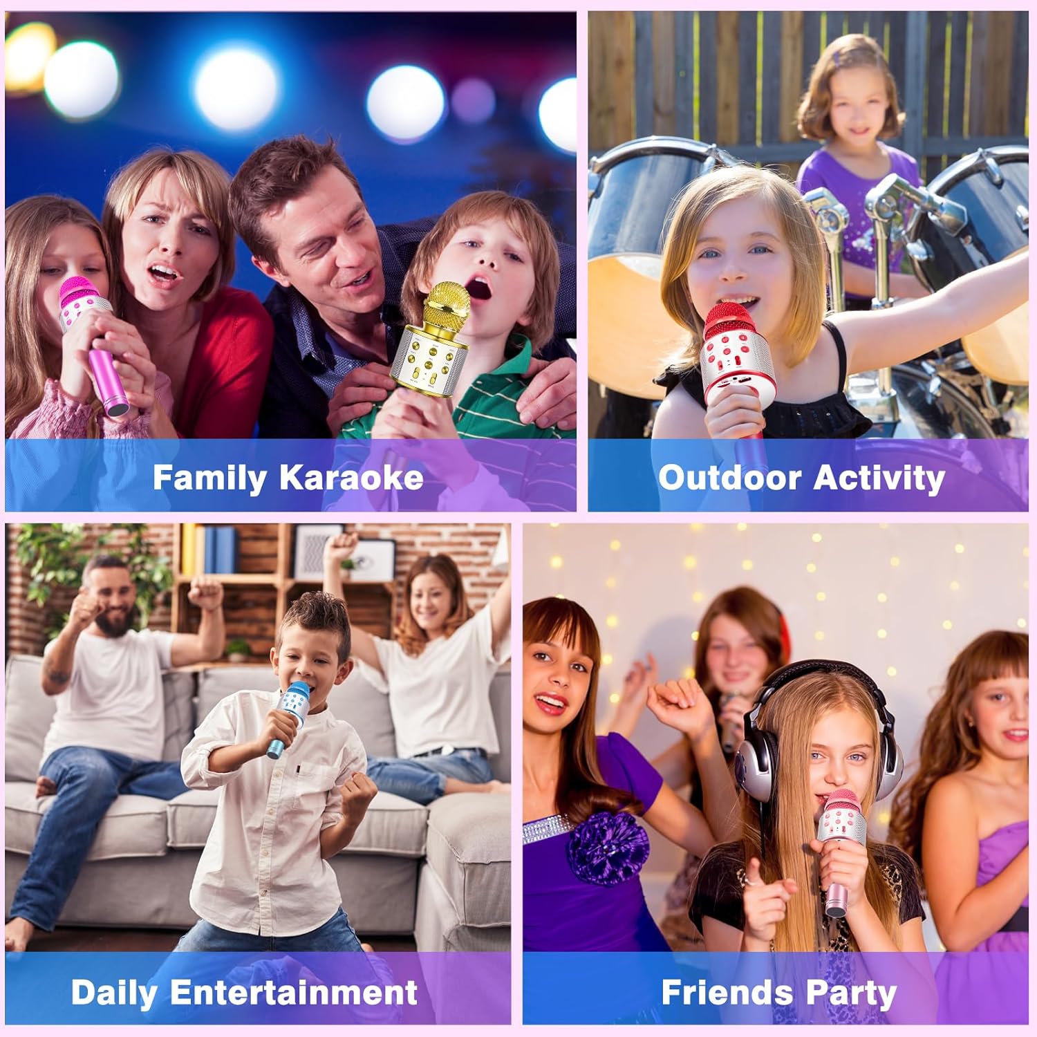 Micrófono de karaoke inalámbrico para niños de 3 a 12 años micrófono para niños de 3, 4, 5, 6, 7, 8, 9, 10-12 años, regalos de cumpleaños, regalos