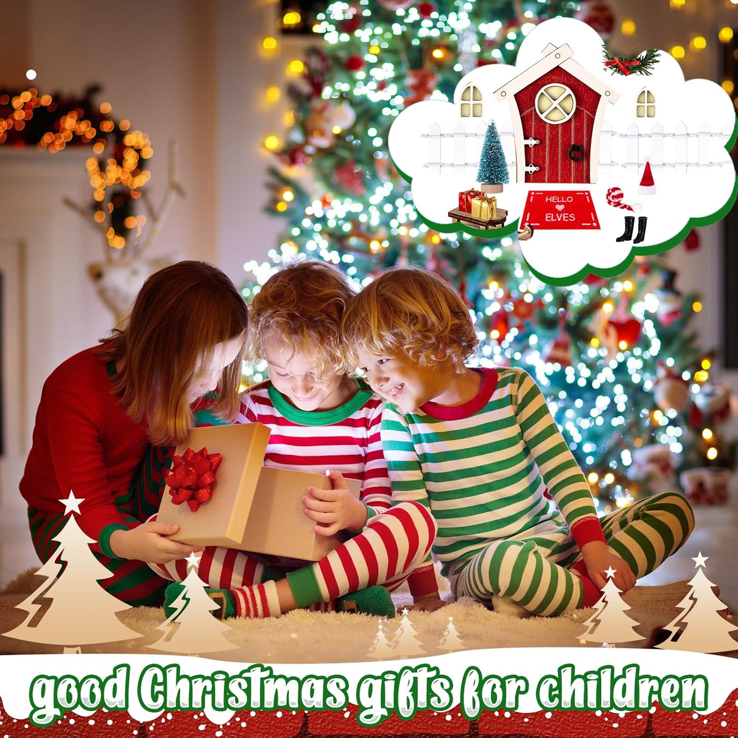 Kit de puerta de hadas de elfo de Navidad, puerta de niña de hadas roja, miniatura de madera para accesorios de Navidad, cuento de hadas,