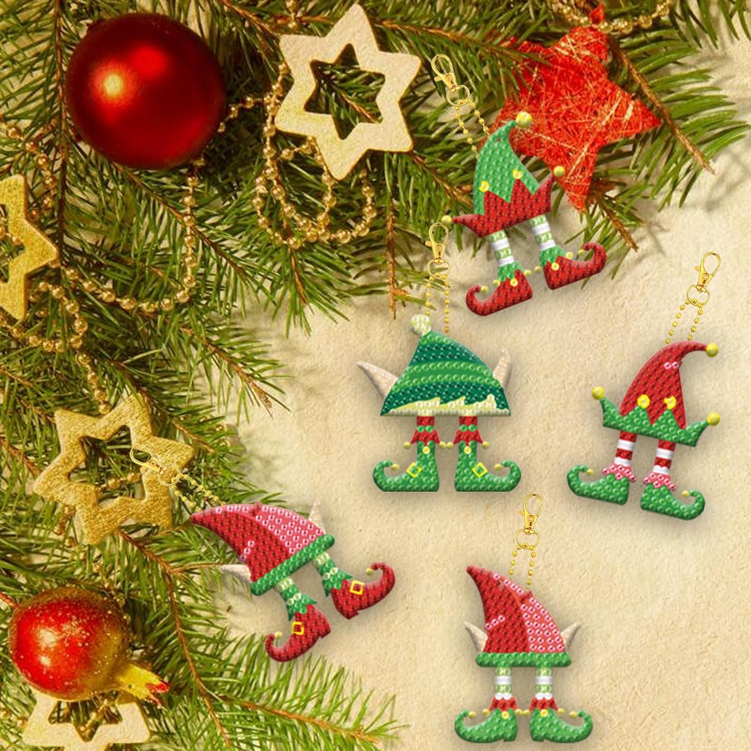 Kit de llavero de pintura de diamante con patas de elfo de Navidad, accesorios de arte de diamante, accesorios de arte de diamantes para bricolaje,
