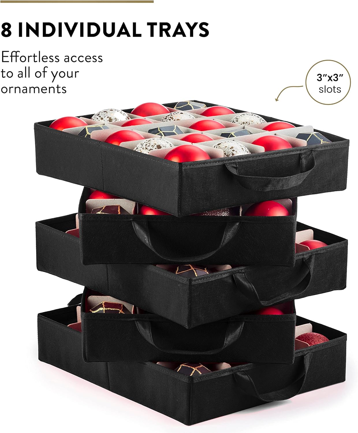 Caja de almacenamiento grande de alta calidad para adornos de Navidad con tapa transparente, compartimento de 3 pulgadas, contiene 10 bandejas,