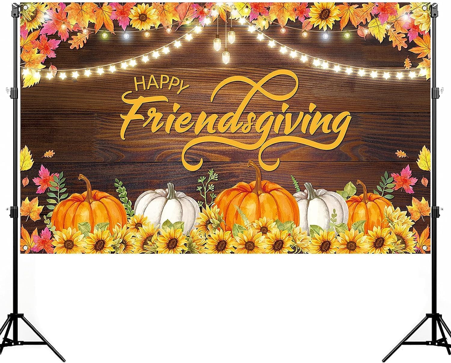 Nepnuser Telón de fondo para cabina de fotos de Happy Friendsgiving de cosecha de otoño, decoración de fiesta de amigos, hojas de arce, girasol,
