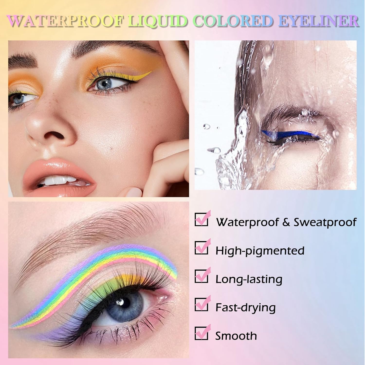 Delineador de ojos líquido blanco, delineador de ojos de línea de agua de color resistente al agua, a prueba de manchas, delineador de ojos de alta