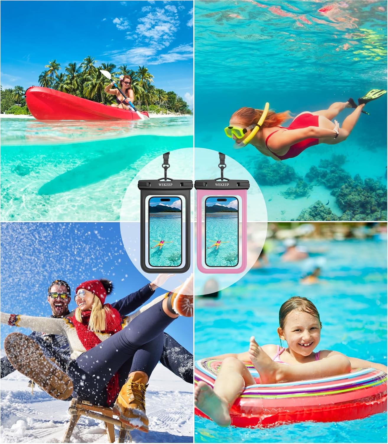 WEKEEP Paquete de 2 fundas universales impermeables para teléfono de hasta 8.3 pulgadas, IPX8, funda seca para teléfono celular compatible con