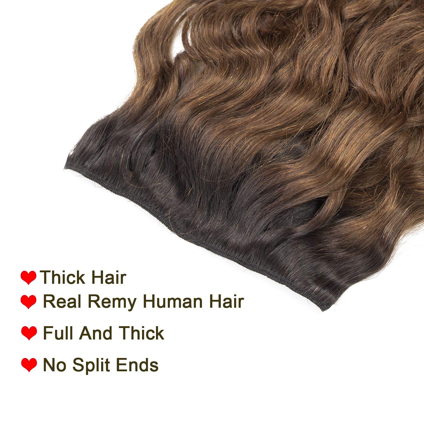 Anrosa Extensiones de cabello humano Remy ondulado natural de 18 pulgadas, color negro natural #1B4, color negro natural en marrón oscuro #4, 4.23