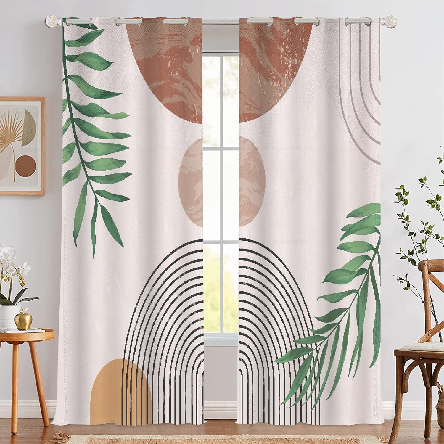 Juego de 2 paneles de cortinas modernas de mediados de siglo, cortinas opacas de algodón grueso para dormitorio, decoración bohemia para sala de