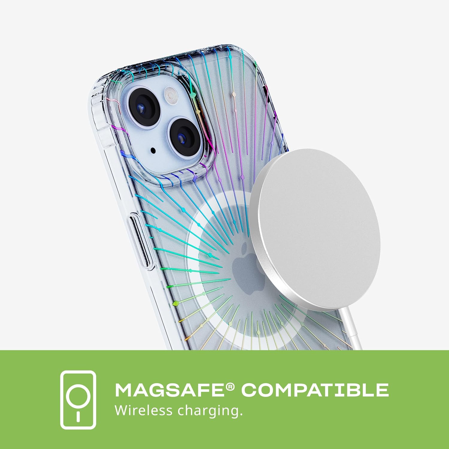 Tech21 Evo Sparkle – Funda para iPhone 15, compatible con MagSafe, funda de protección contra impactos, transparente solar