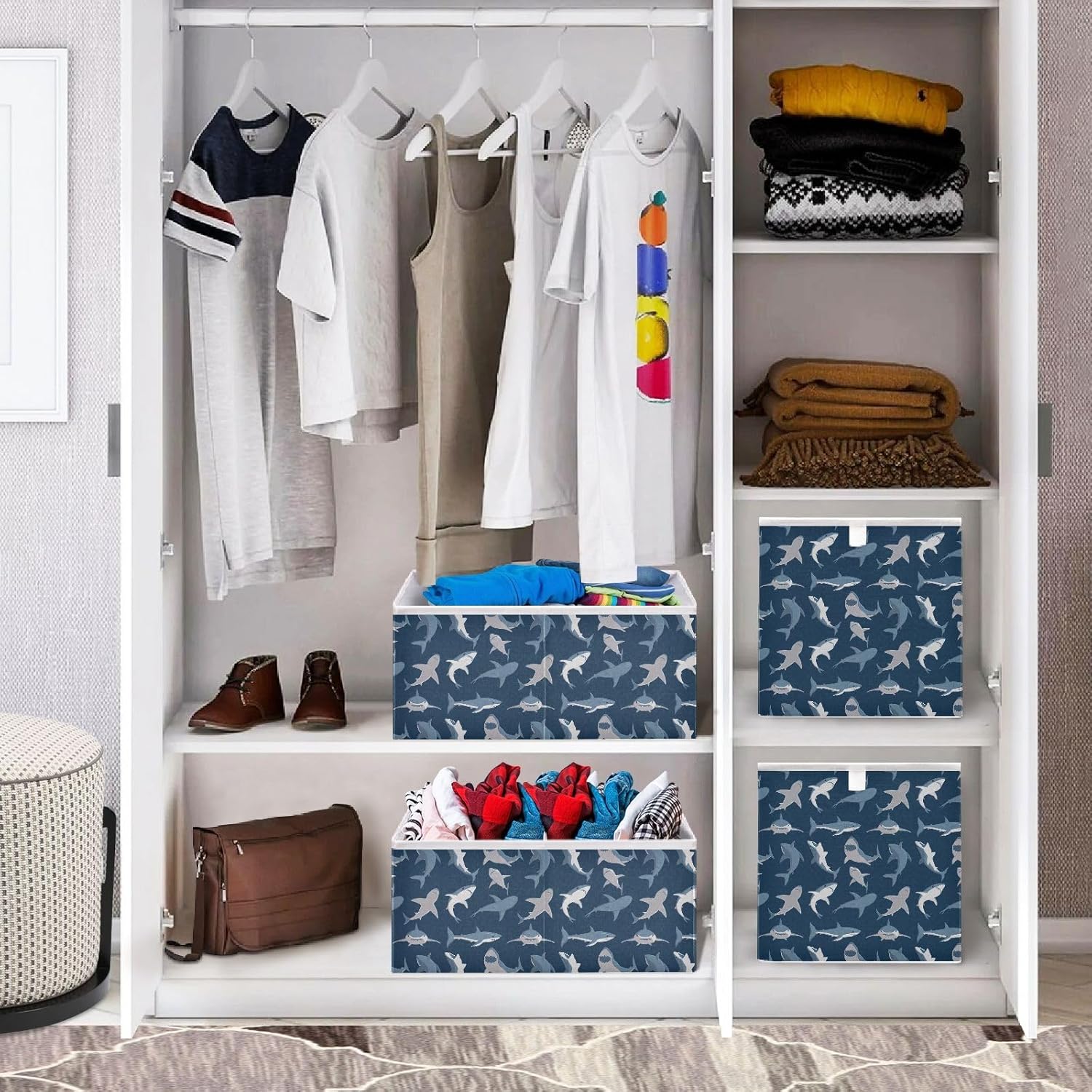 Shark Sea Fish Rectangle Storage Bins Fabric Storage Cube Foldable Storage Box Large Closet Organizers Baskets Containers for Shelves Home Office