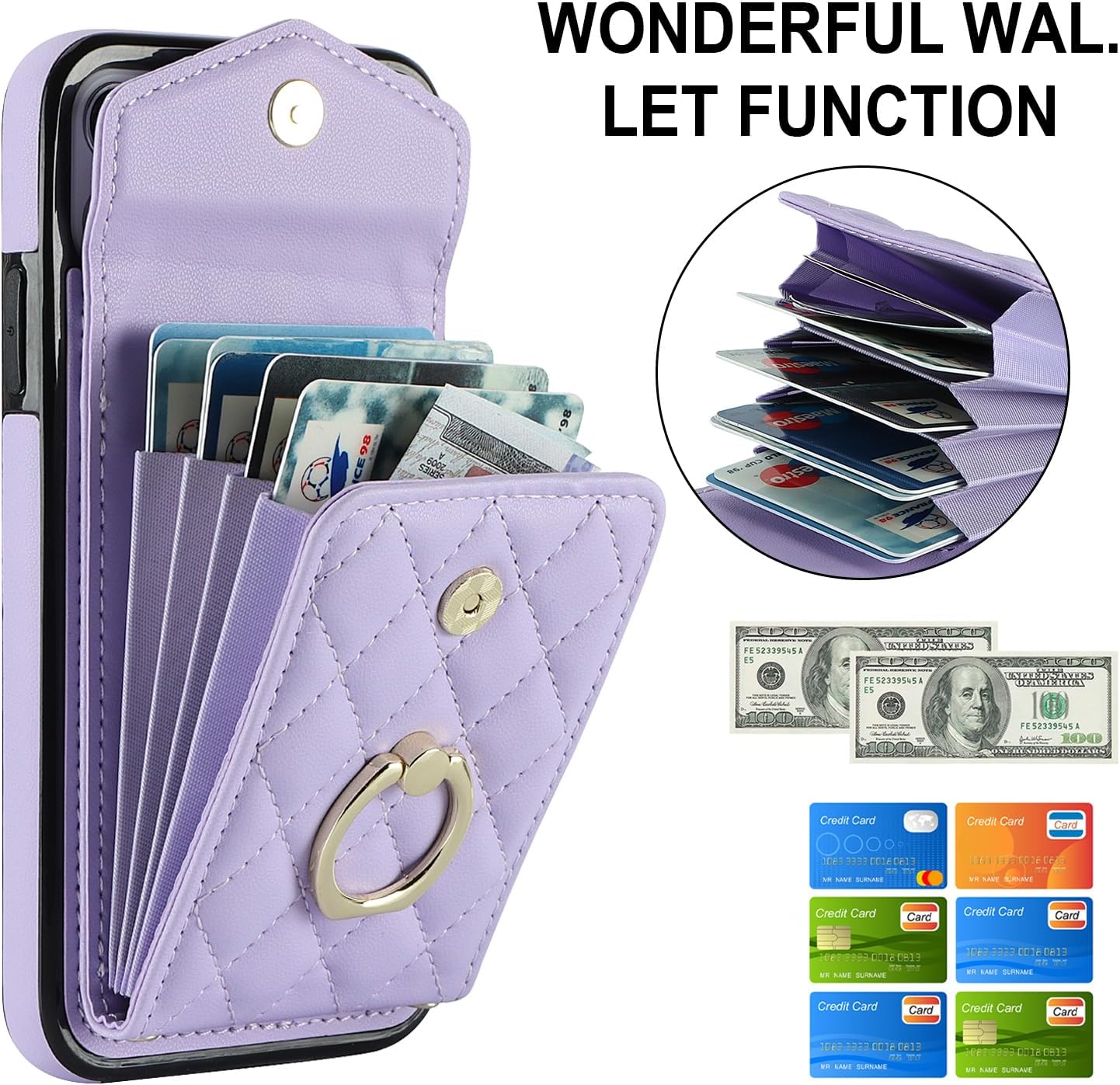 Asuwish Funda de teléfono para iPhone 11 6.1 con protector de pantalla de vidrio templado y correa de muñeca con anillo de bloqueo RFID, tarjetero