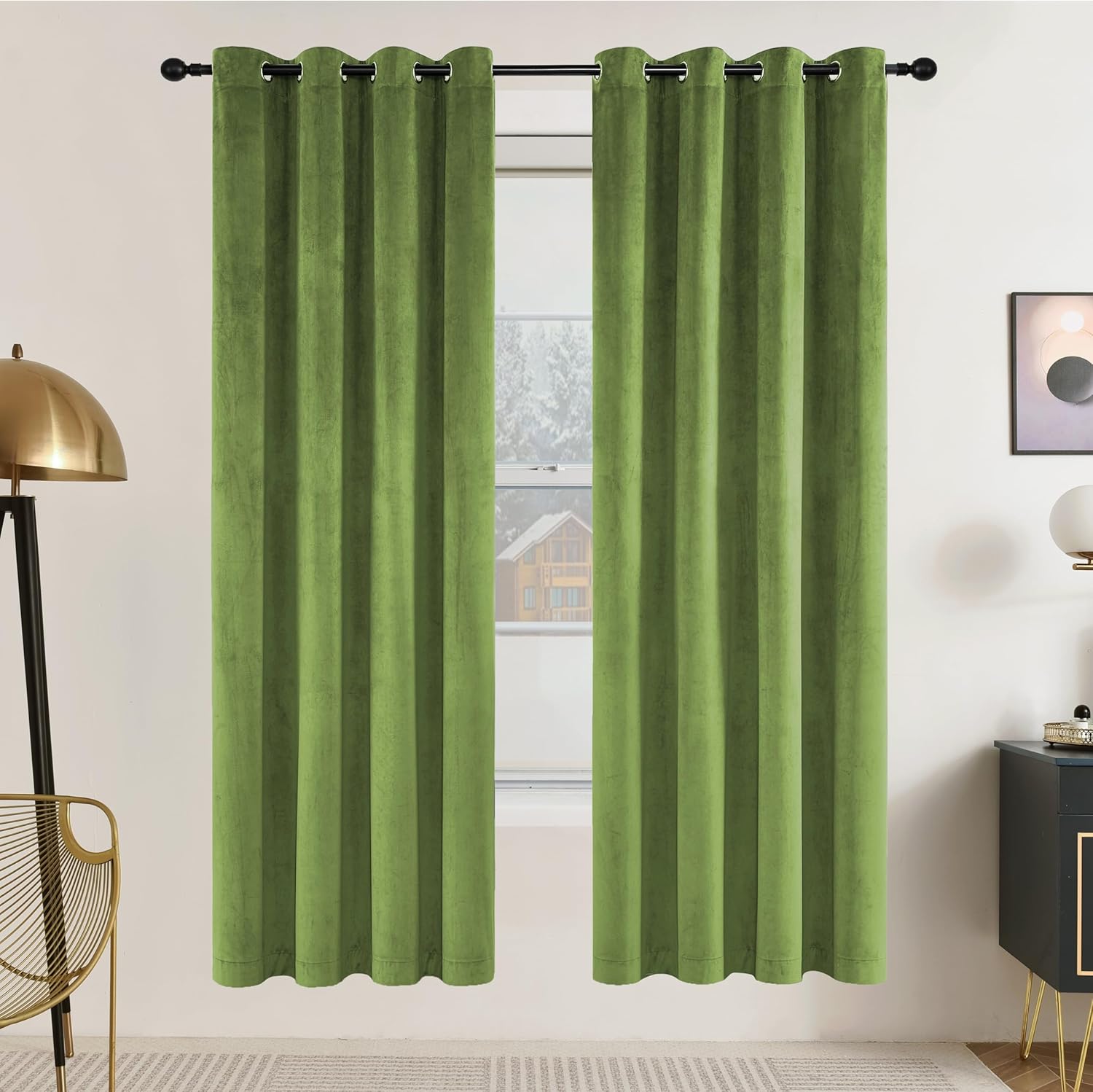 Cortinas de terciopelo de color verde de 72 pulgadas de largo con ojales, aislamiento térmico súper suave, reducción de ruido, gruesas filtrantes de