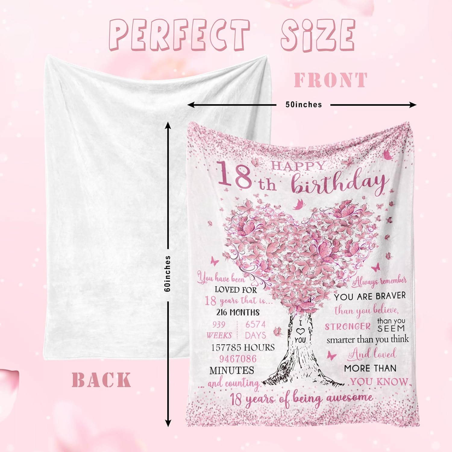 Regalos de cumpleaños número 18 para niñas, decoraciones de cumpleaños número 18, manta de cumpleaños 18 de 50 x 60 pulgadas, regalos de cumpleaños