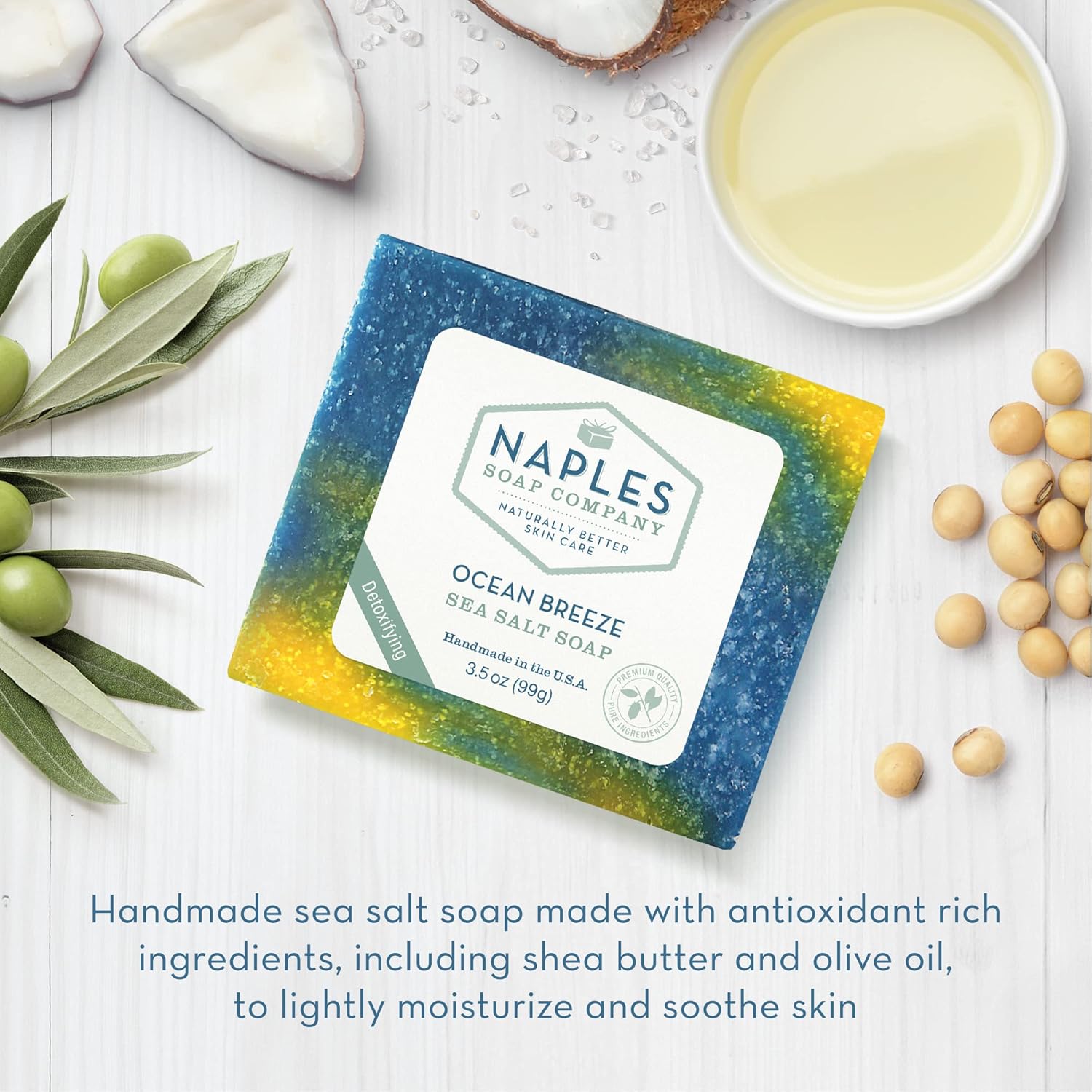 Naples Soap Company Barra de jabón de sal marina que equilibra el pH, exfolia e hidrata de forma natural, sin ingredientes nocivos, 3.5 onzas, brisa