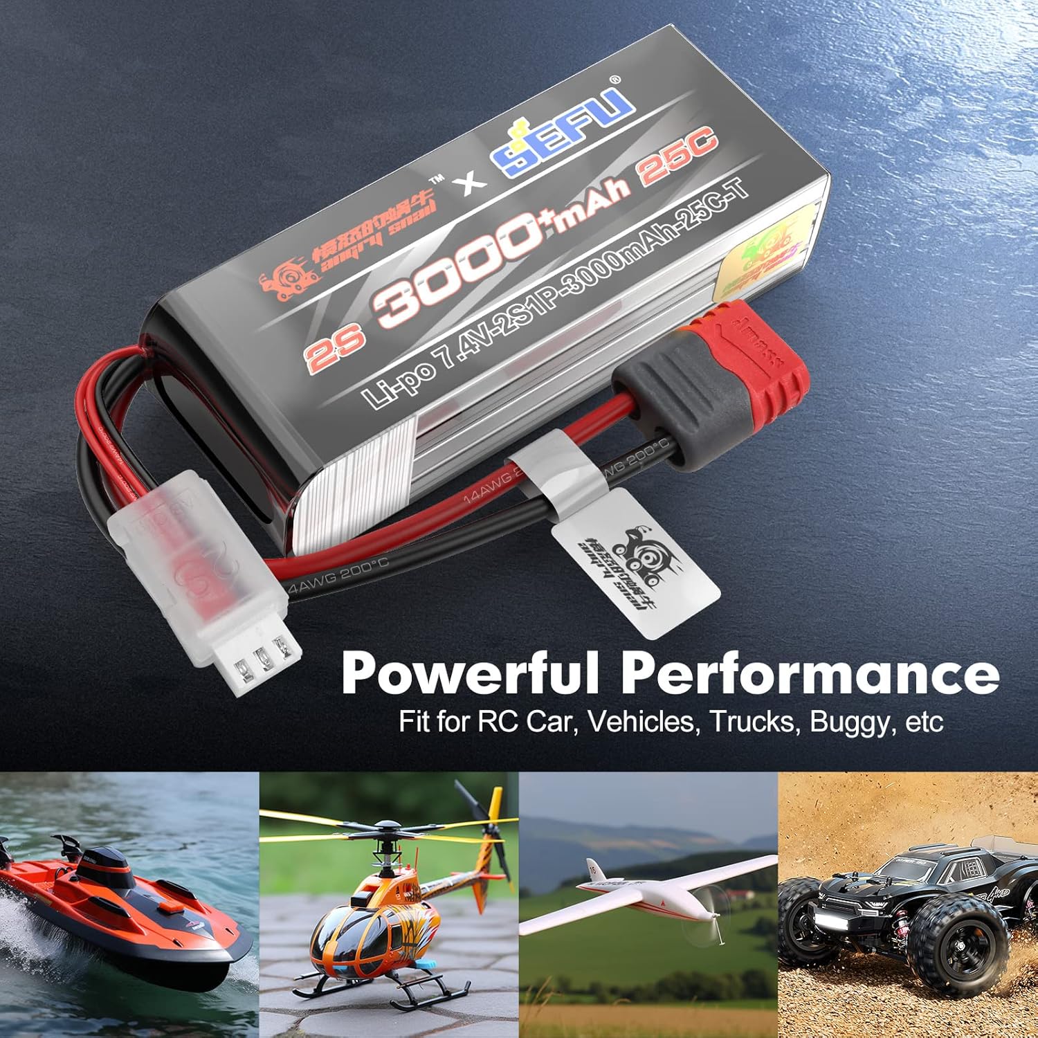 HYPER GO Angry Snail 2S3000 RC Accesorios de actualización de coche 2S 7.4V 3000 mAh 25C LiPo Batería, piezas de repuesto RC Batería todo escala 114