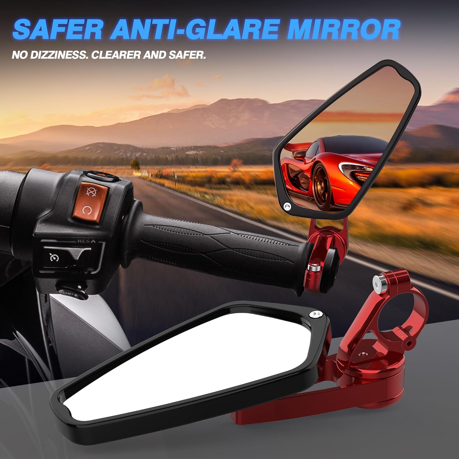 MICTUNING Espejos CNC para motocicleta, espejos retrovisores de extremo de barra de 78 pulgadas (0.866 in) compatibles con la mayoría de Honda Grom,