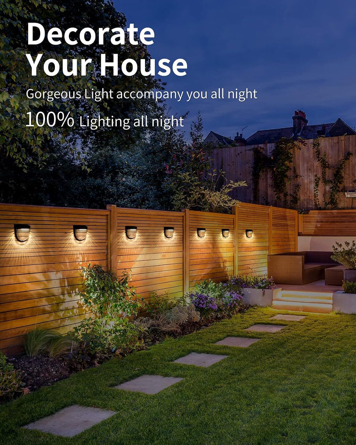 Luces solares para vallas, luces solares para terraza al aire libre, luces solares para valla de jardín con 2 modos, luces solares de pared