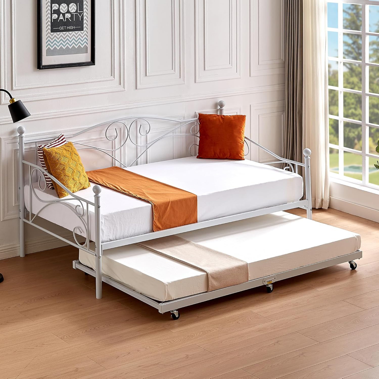 VECELO Sofá cama, marco de cama de metal individual con cabecero, listones de acero resistente para sala de estar, dormitorio, habitación de